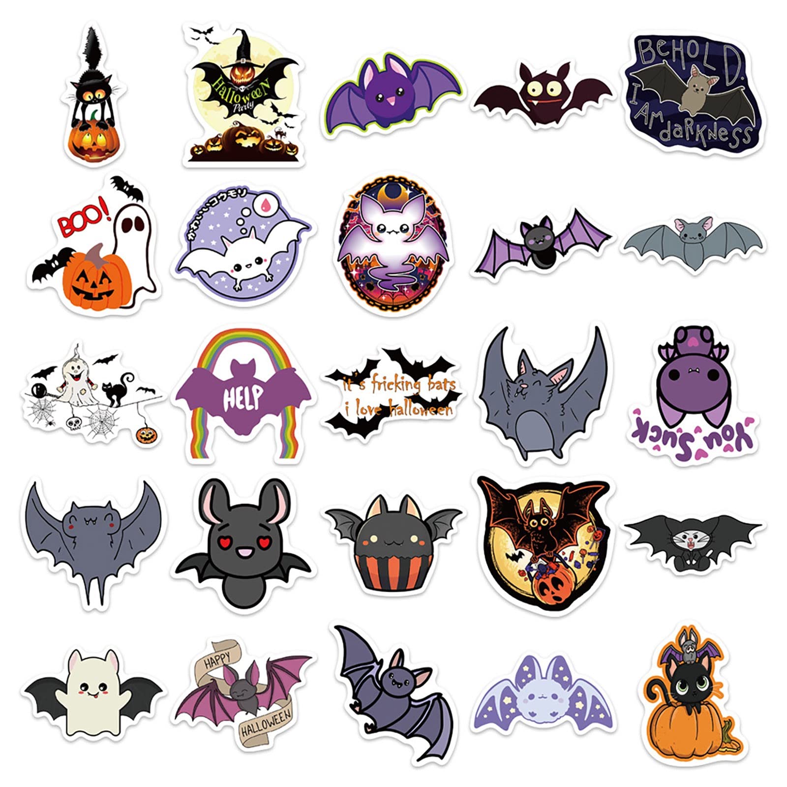 Halloween Bat Stickers - Waterproof DIY Decals for Luggage, Notebooks & Phone Cases | Cute Face Stickers for Party Decor, Gifts & Scrapbooking