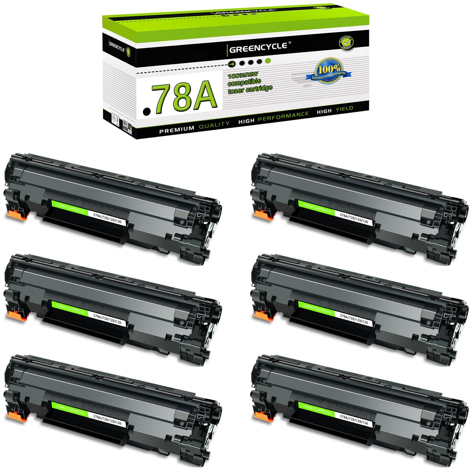 Greencycle 6 Pack 78A CE278A Black Laser Toner Cartridge - Compatible with HP LaserJet Pro P1606dn, P1566, P1560, M1536dnf, P1600 Printers - High Yield Replacement for Office & Home Printing