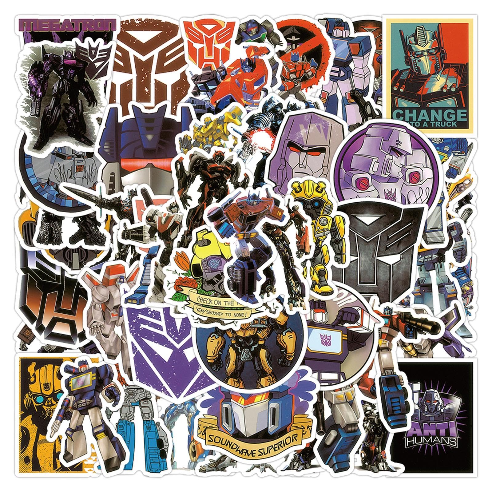 50pcs Transformers Movie Cartoon Stickers - Waterproof Vinyl Decals for Kids & Teens - Perfect for Laptops, Water Bottles, Skateboards, Bumper Pads & Travel Cases - Cool Robot Automotive Decorative Stickers for School, Office & Home Use