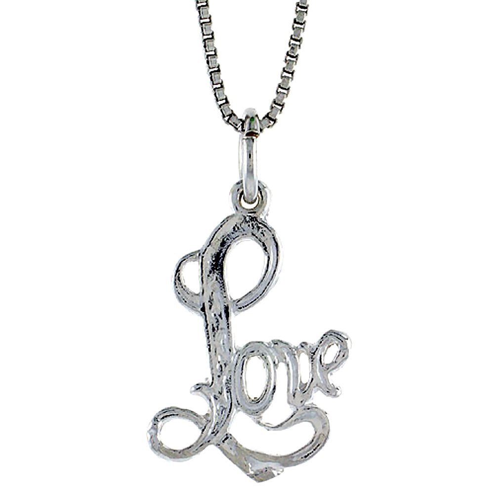 925 Sterling Silver Love Word Pendant Necklace - 3/4 Inch Height - Perfect for Valentine's Day Gifts, Anniversary Presents & Romantic Occasions