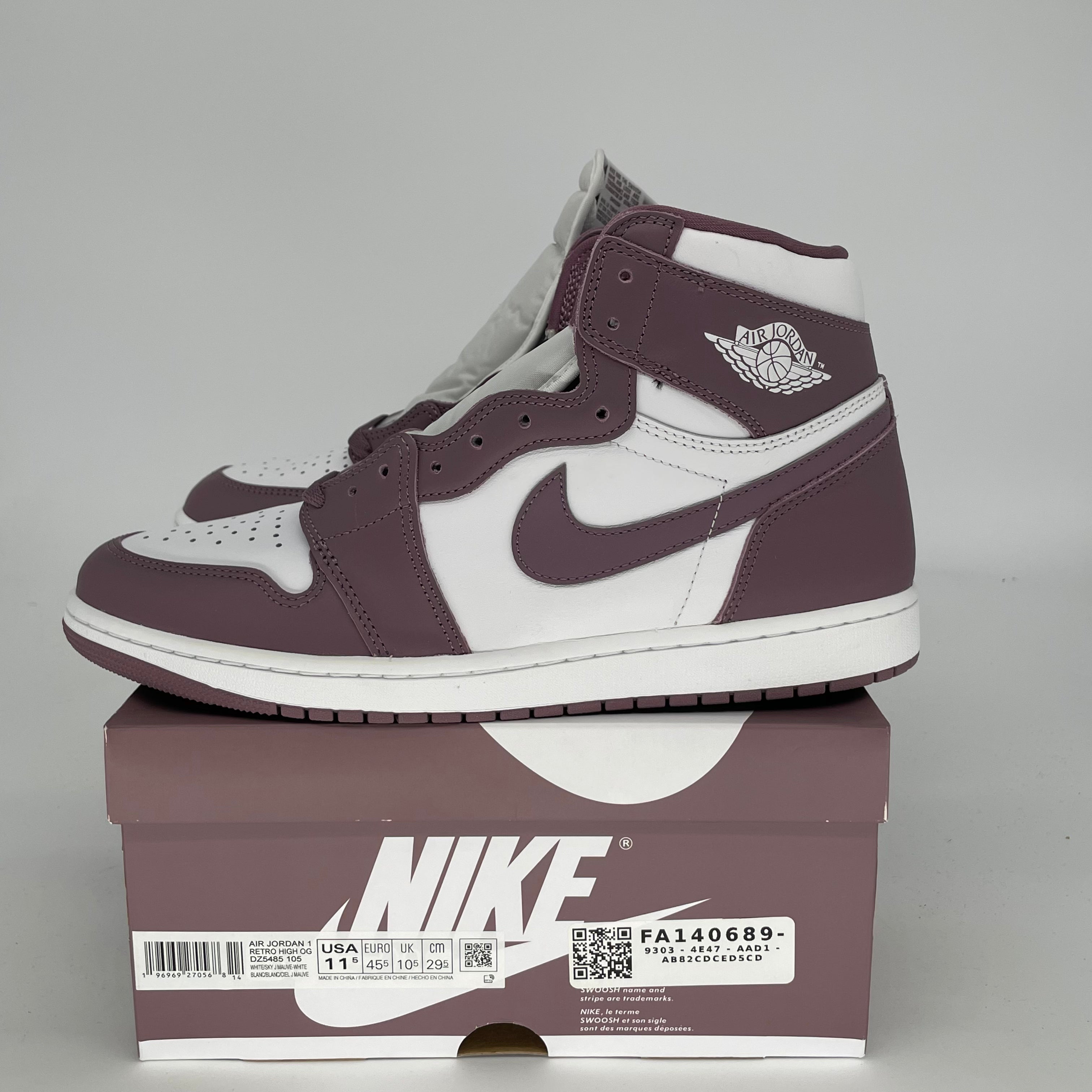 AIR JORDAN 1 MAUVE SNEAKERS - SIZE 11.5 MEN'S (DZ5485-105) - Retro Basketball Shoes for Casual Wear & Street Style Fashion