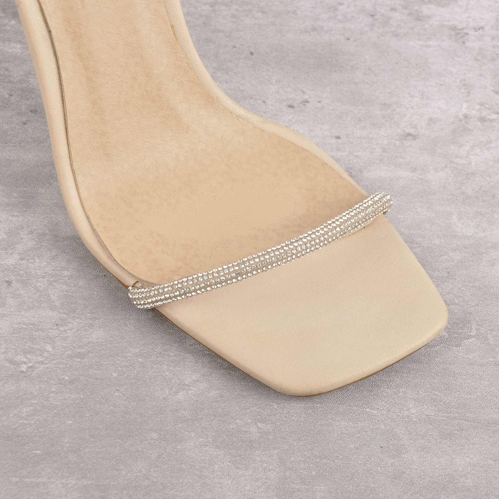 LISHAN Women's Square Toe Heeled Sandals with Diamante Straps - Elegant High Heel Dress Shoes for Weddings, Parties & Evening Events