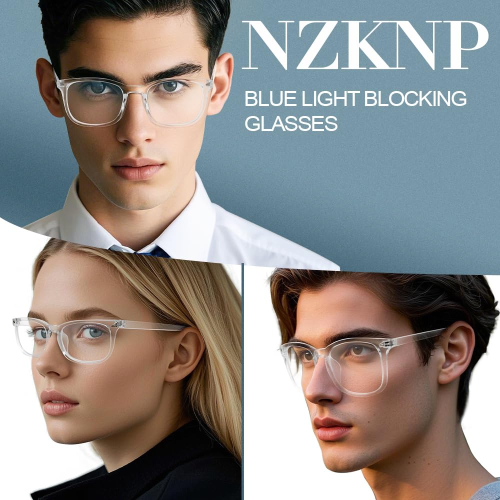 NZKNP Blue Light Blocking Glasses for Women & Men - Clear Anti-Eye Strain for Work & Gaming