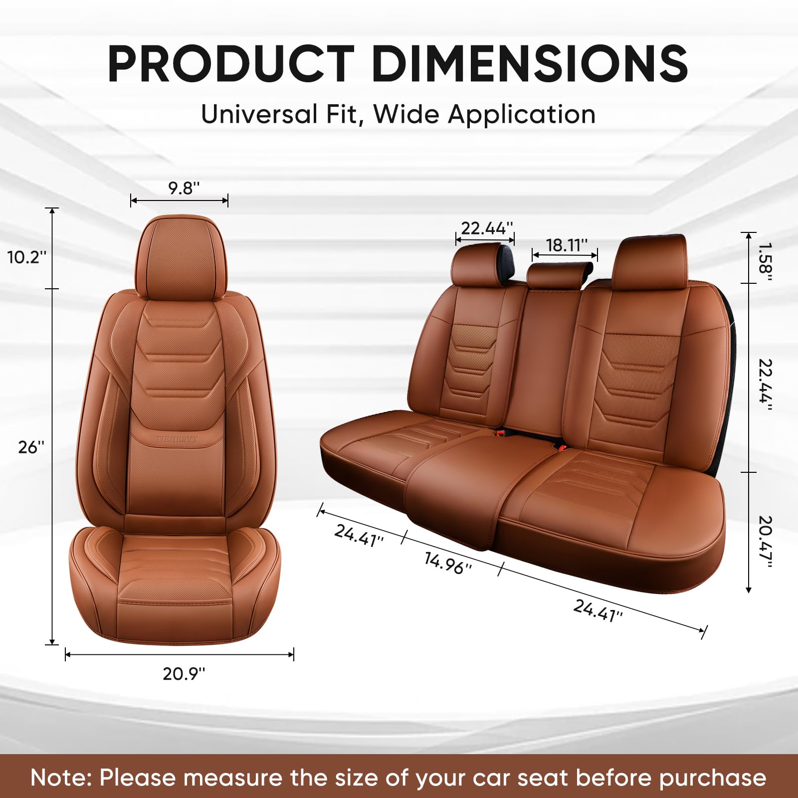 Premium Breathable Leather Car Seat Covers Full Set - Front & Rear Seats with Headrests | Universal Fit for Most Vehicles | Reduces Driving Fatigue | Perfect for Daily Commutes, Road Trips & Long Drives (Brown)