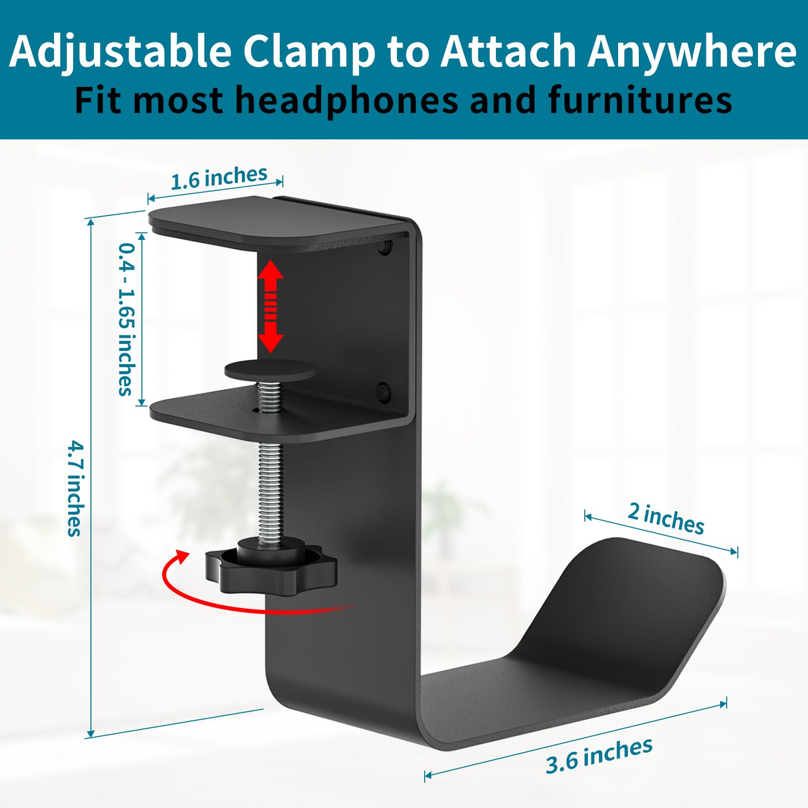 Clamp-On Under Desk Headphone Holder & Backpack Hook - Space Saving Headset Hanger for PC Gaming, Office & Home Use - Perfect for Organizing Headsets, Bags & Accessories