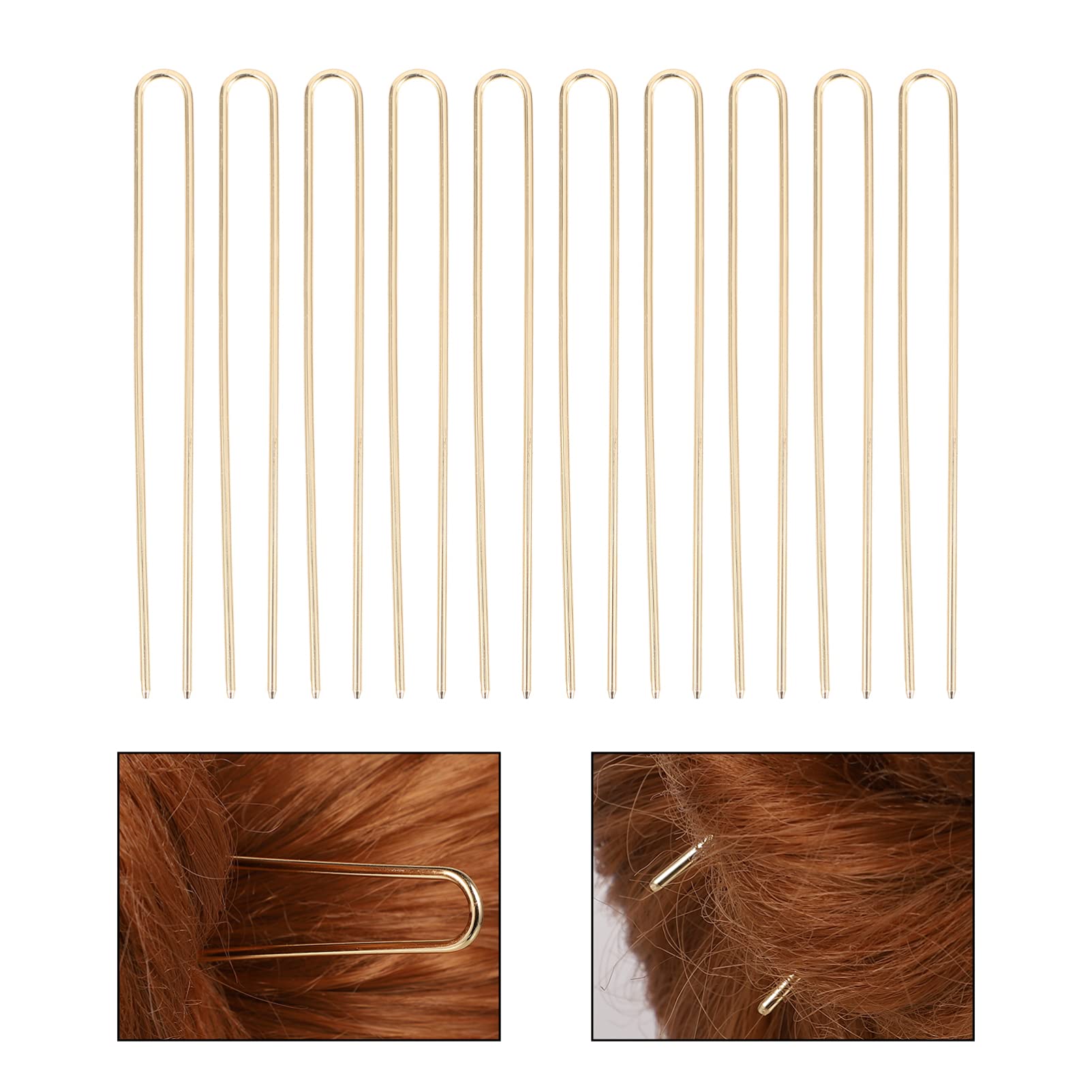 Beaupretty 10pcs U Shaped Bobby Pins - Golden Hair Clips for Buns, Updos & Wedding Hairstyles | Bridal Hair Accessories for Women (Hair Forks Included)