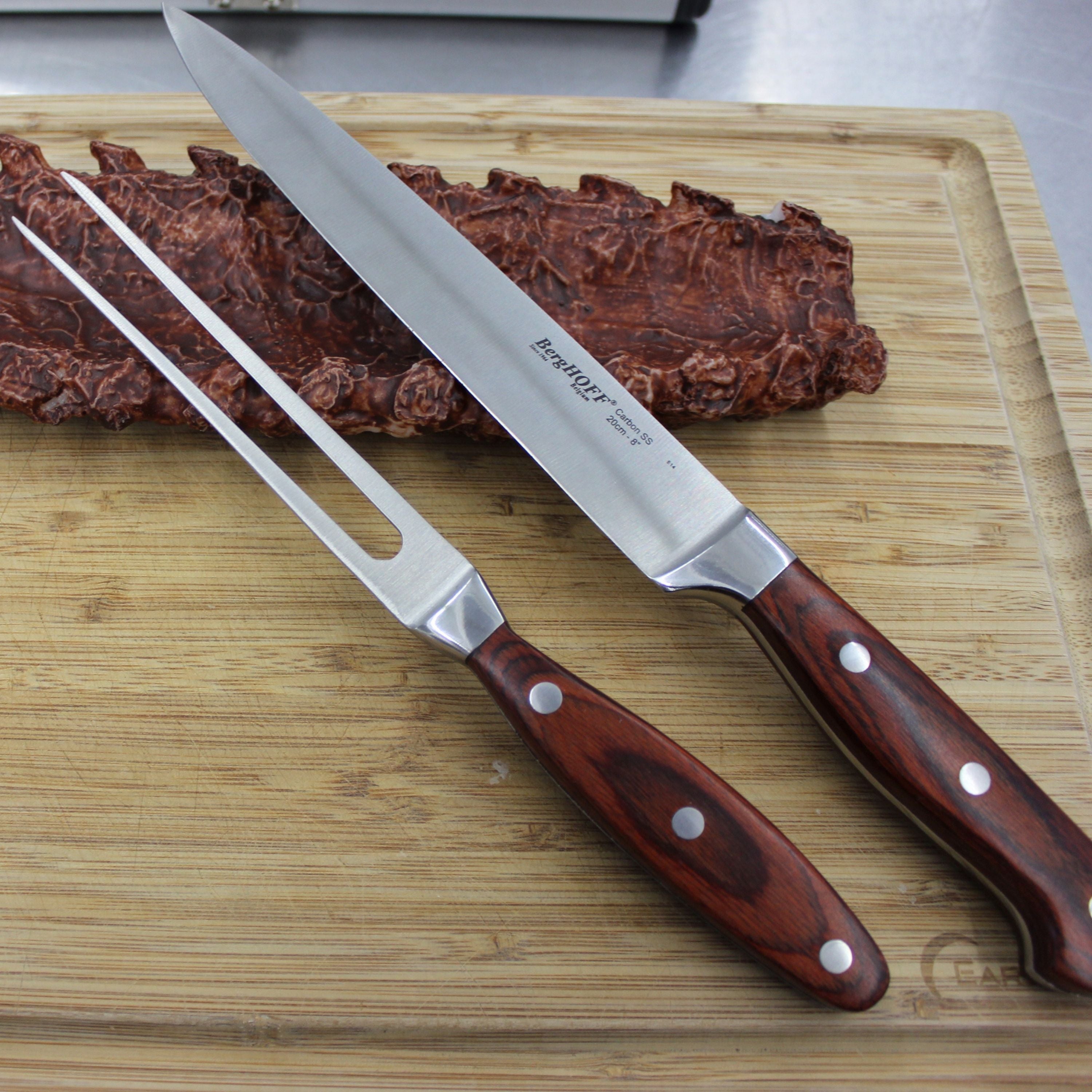 Premium BergHOFF Pakka Wood 7-Piece Stainless Steel Steak & Carving Knife Set - Professional Chef Knives for Meat Cutting, BBQ, and Kitchen Cooking