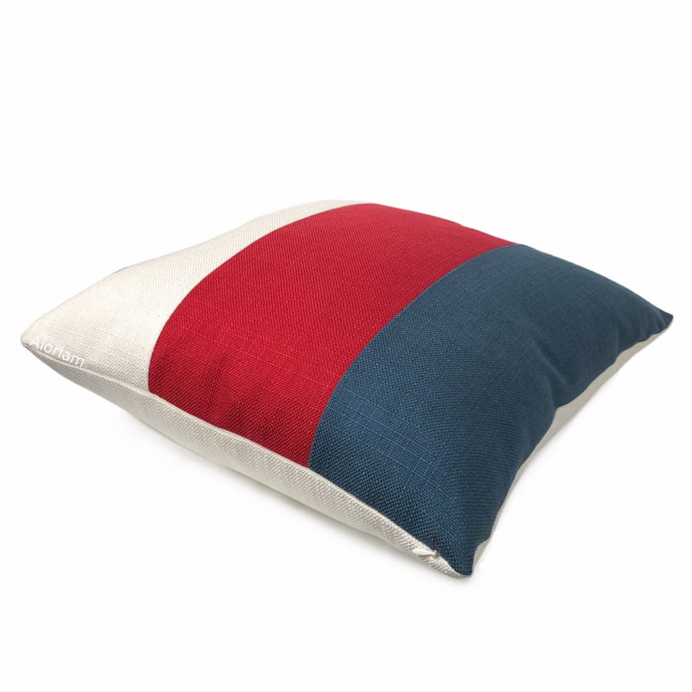 Hudson Red White Blue Wide Panel Stripe Pillow Cover - Decorative Throw Pillow Case for Sofa, Bed, Couch - Home Decor Accent for Living Room, Bedroom