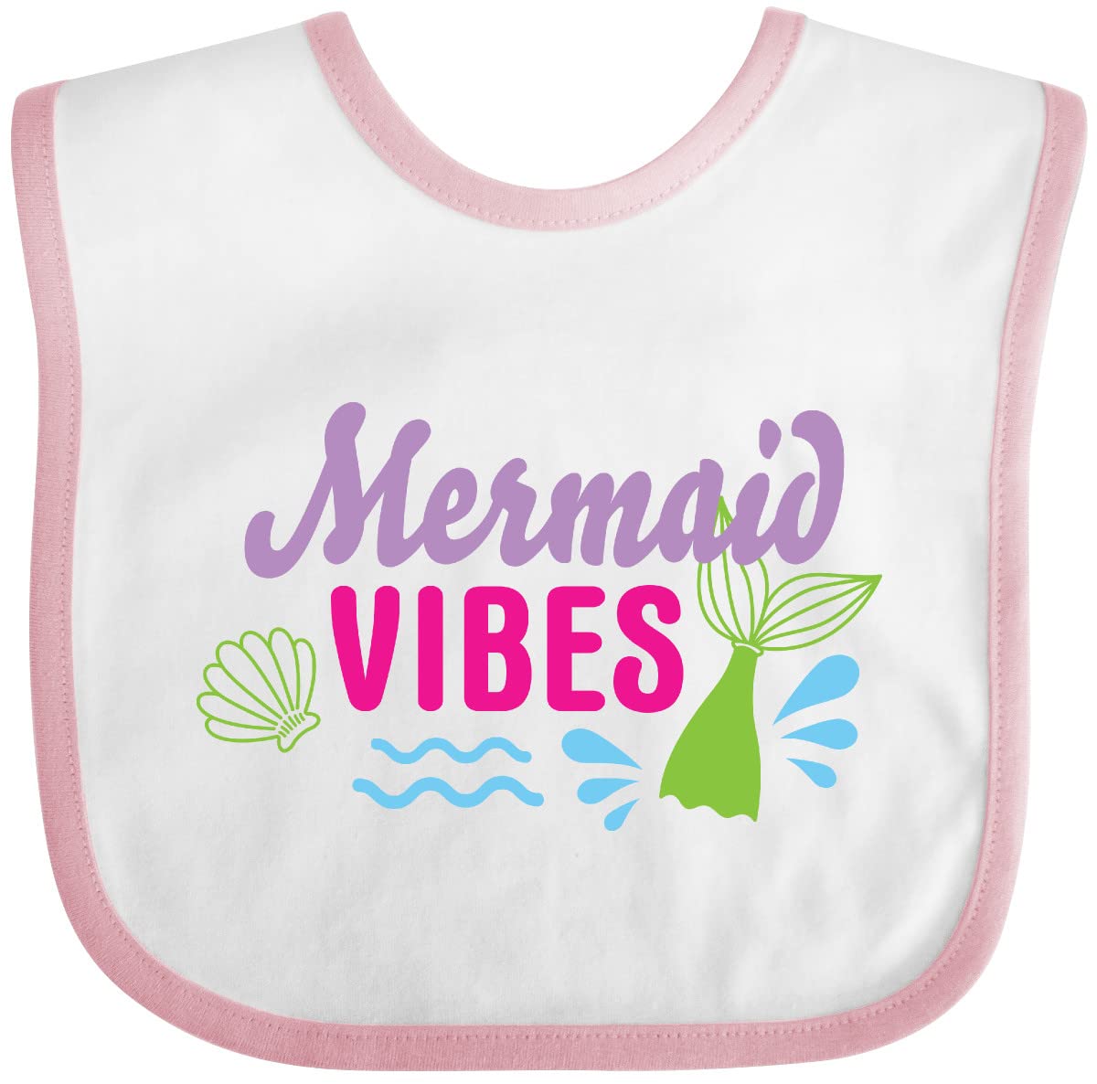 Inktastic Mermaid Vibes with Tail and Seashell Baby Bib - Cute Waterproof Drool Bib for Infants - Perfect for Beach, Pool, or Mermaid-Themed Parties