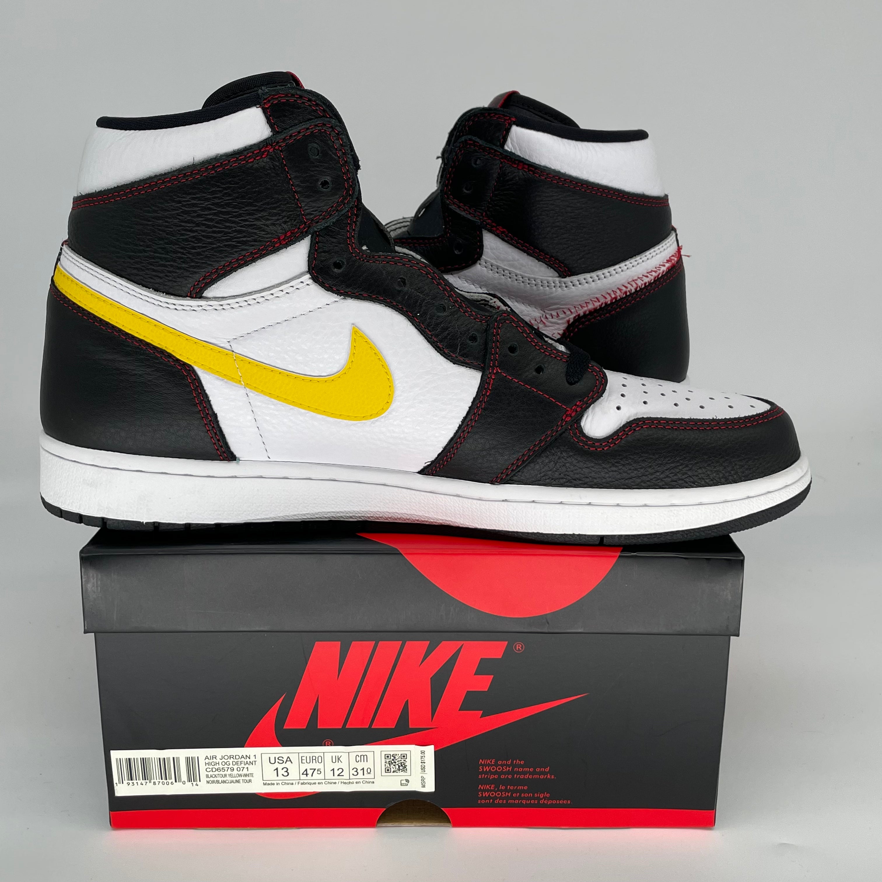 Original Air Jordan 1 Defiant High OG - White/Black-Gym Red Men's Basketball Shoes Size 13 (CD6579-071) - Perfect for Streetwear & Court Performance