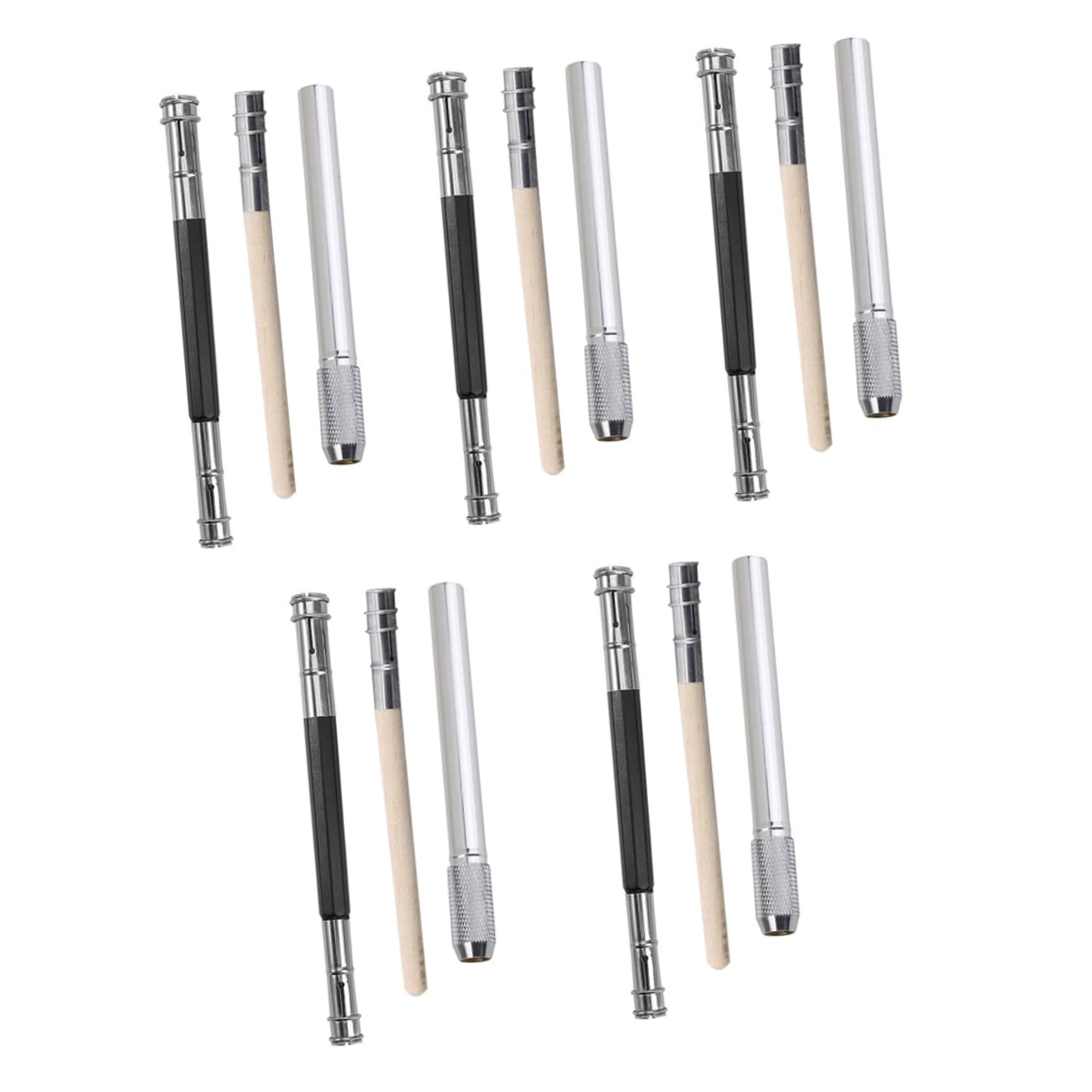 VILLFUL 15pcs Pencil Extender Set - Stainless Steel & Wooden Holder for Artists, Students