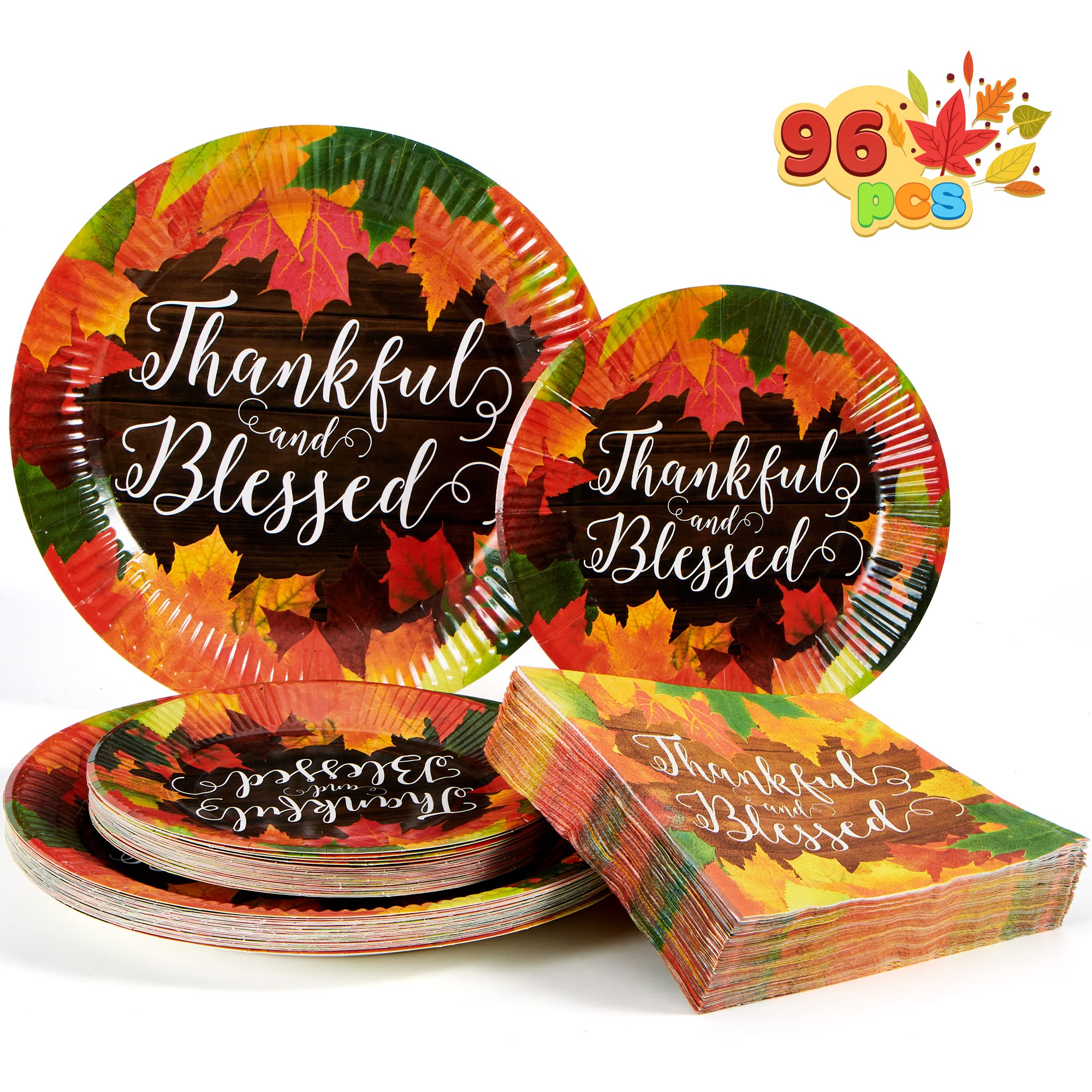 JOYIN 96-Piece Thanksgiving Disposable Paper Plates and Napkins Set - 24x10