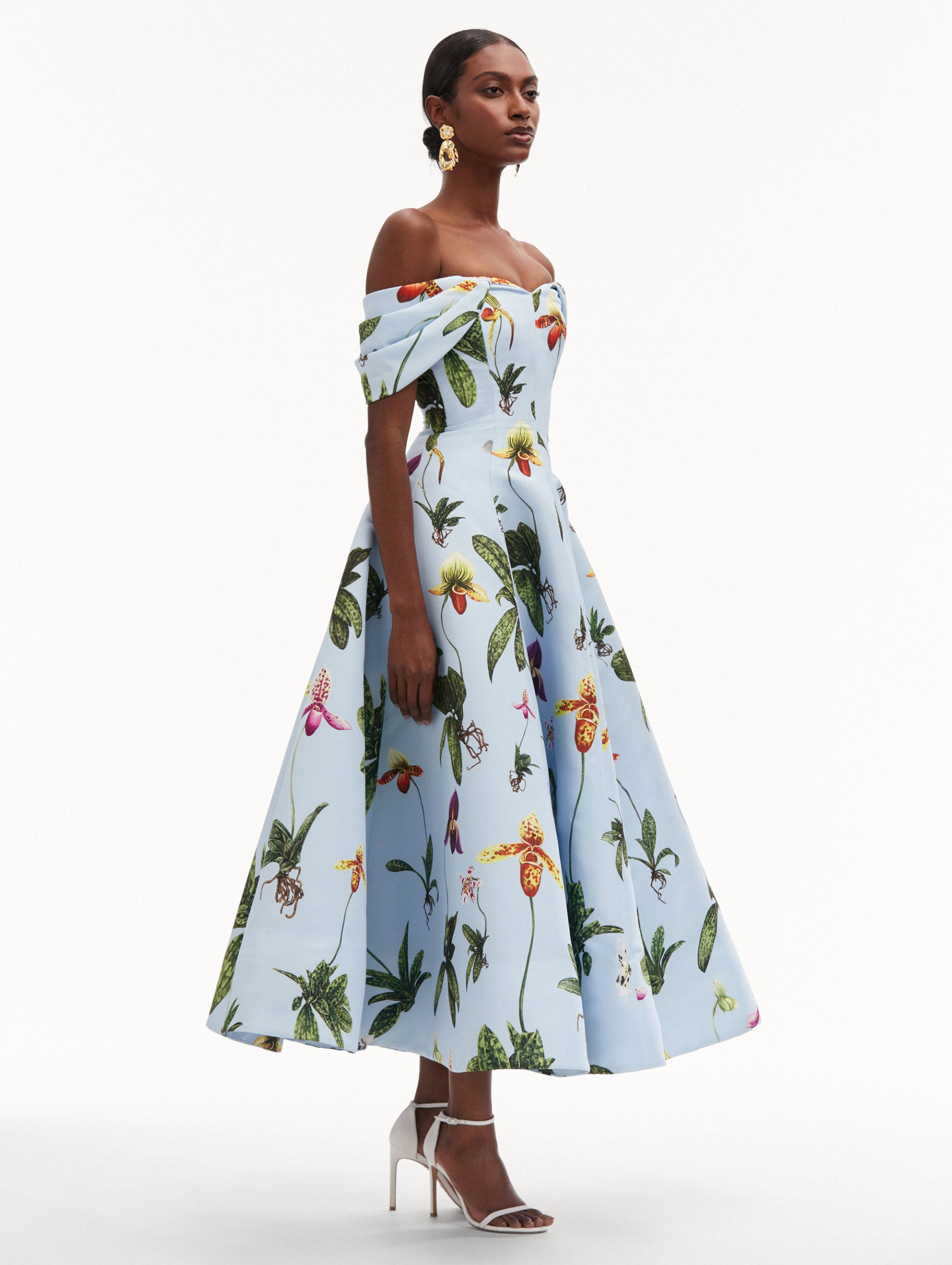 Elegant Off Shoulder Orchid Faille Gown for Women - Perfect for Weddings, Prom & Evening Events