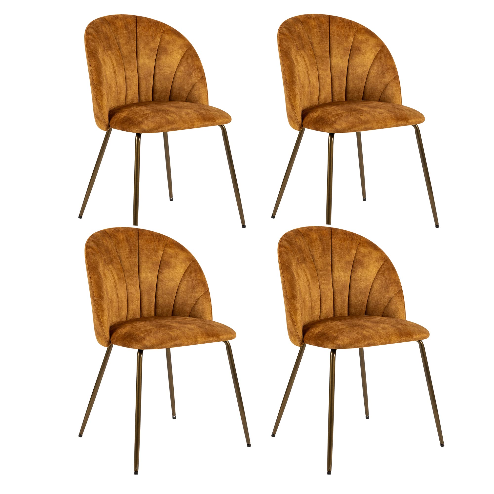 Velvet Brown Dining Chairs with Brass Legs - Mid Century Modern Upholstered Accent Chairs Set of 4 for Kitchen, Living Room & Dining Room - Perfect for Entertaining & Home Decor
