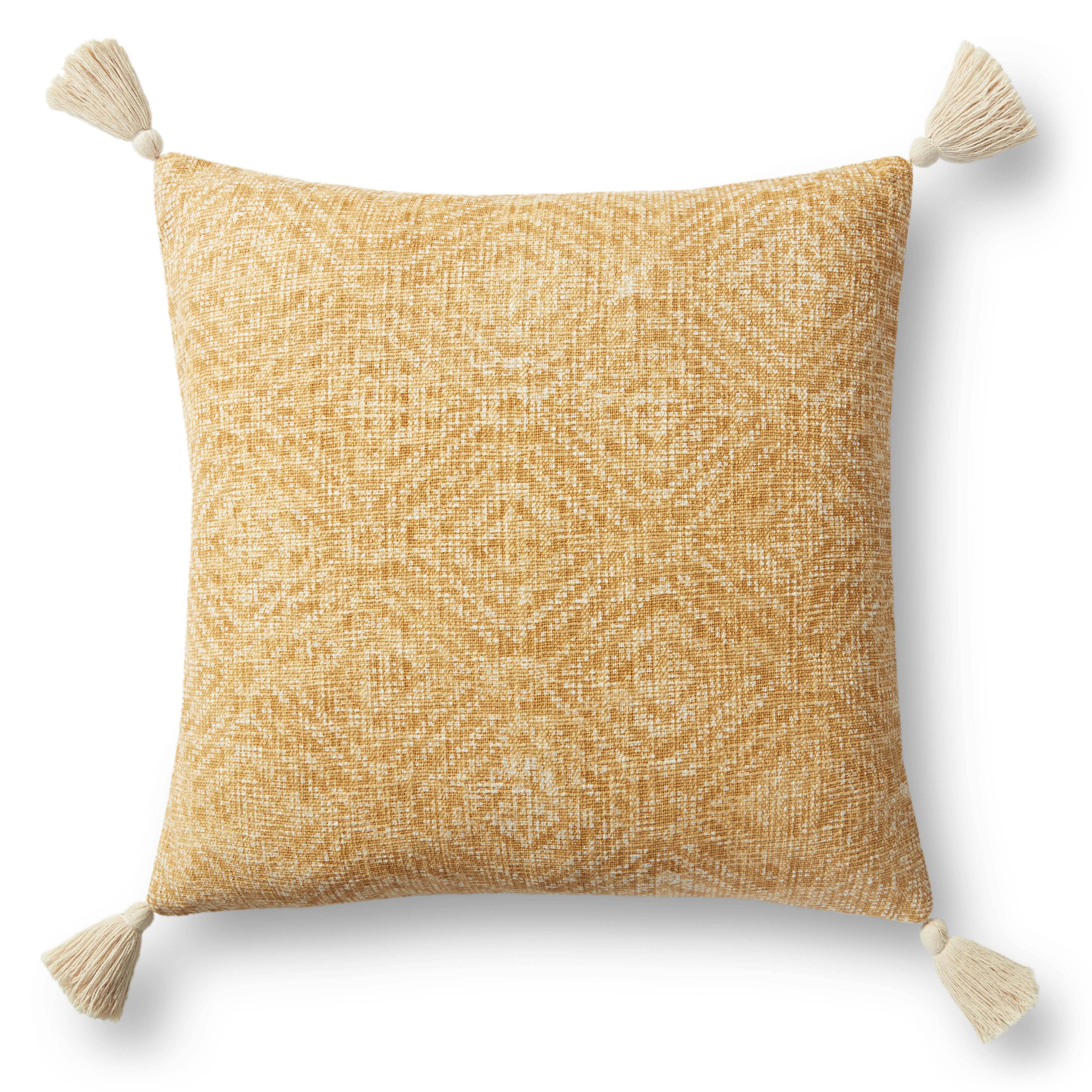 Loloi Decorative Throw Pillow Cover | P0621 Yellow Cotton Square Pillow Case for Sofa, Bed, Couch & Home Decor