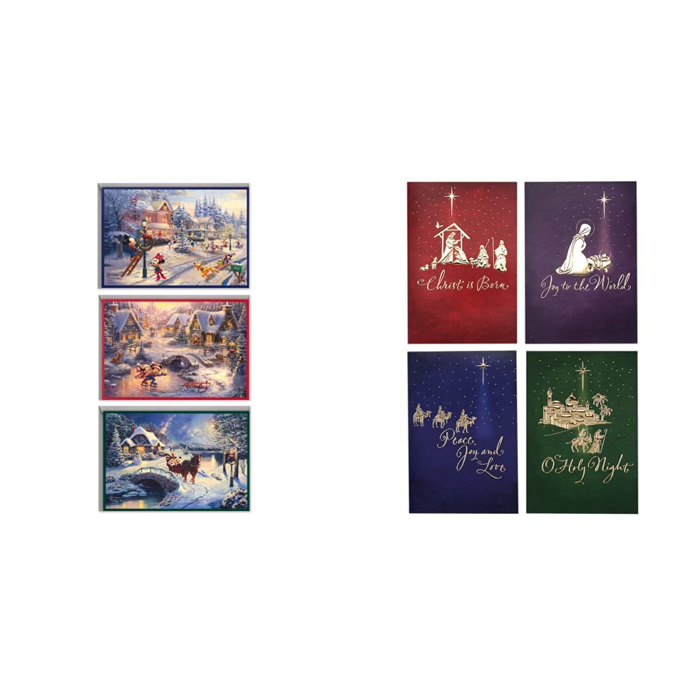 Hallmark Thomas Kinkade Christmas Card Set - 24 Religious Holiday Greeting Cards with Envelopes (4 Beautiful Designs) - Perfect for Holiday Wishes, Church Events & Family Christmas Celebrations