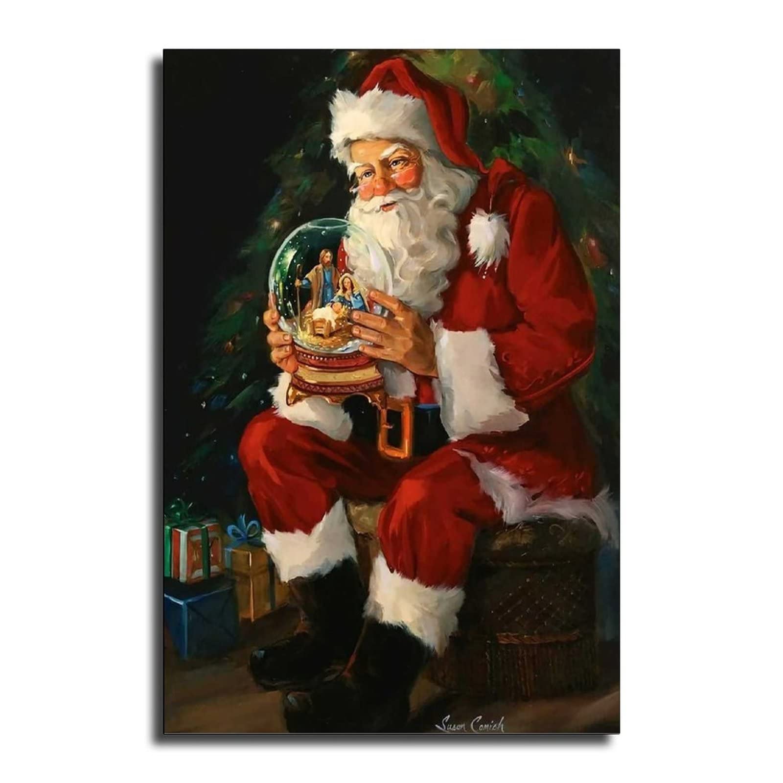 IFUNEW Santa Claus Merry Christmas Canvas Wall Art - 08x12inch (20x30cm) Holiday Decor for Living Room, Bedroom & Office - Perfect for Christmas Party, Home Decoration & Festive Gift Giving