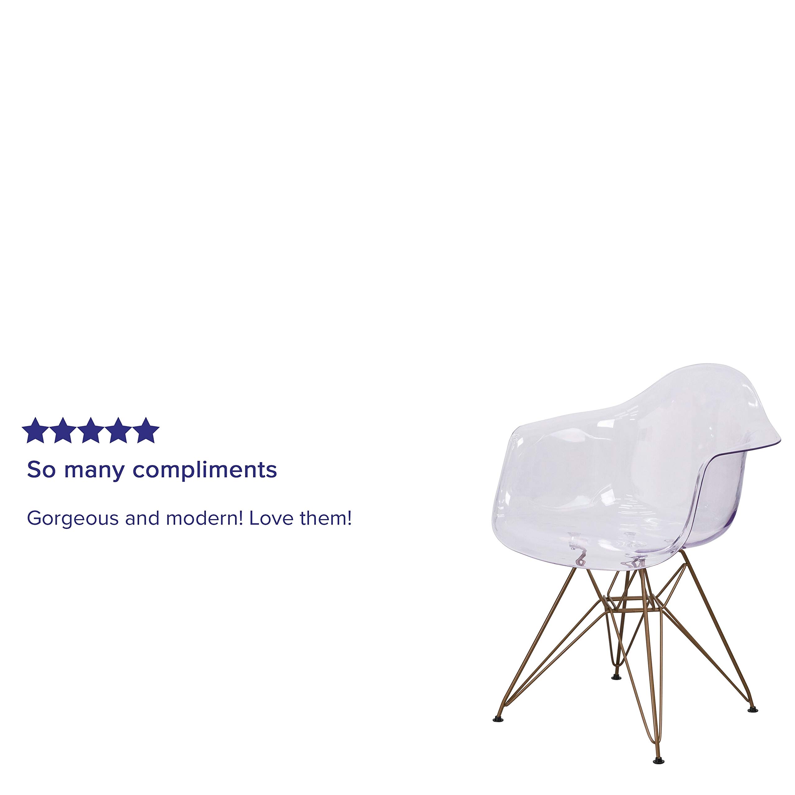 Clear Modern Transparent Plastic Side Chair with Gold Base Accent - Perfect for Dining Room, Office, or Contemporary Home Decor