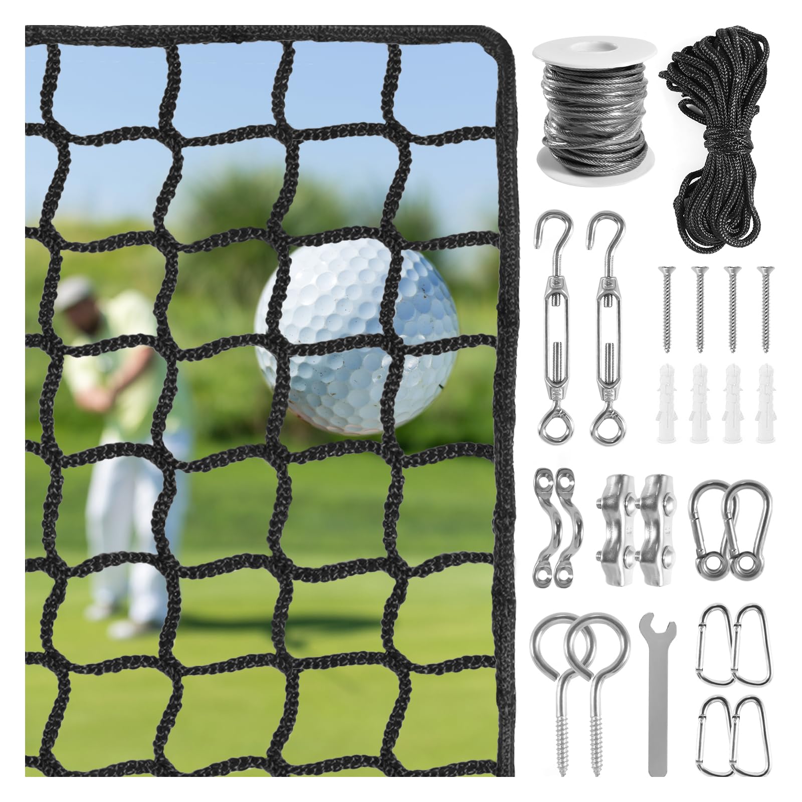 Premium NQB Golf Practice Net with Steel Hanging Kit & Nylon Rope - Multi-Sport Training Net for Golf, Baseball, Hockey, Soccer, Lacrosse - Perfect for Backyard Driving, Indoor Garage & Sports Training