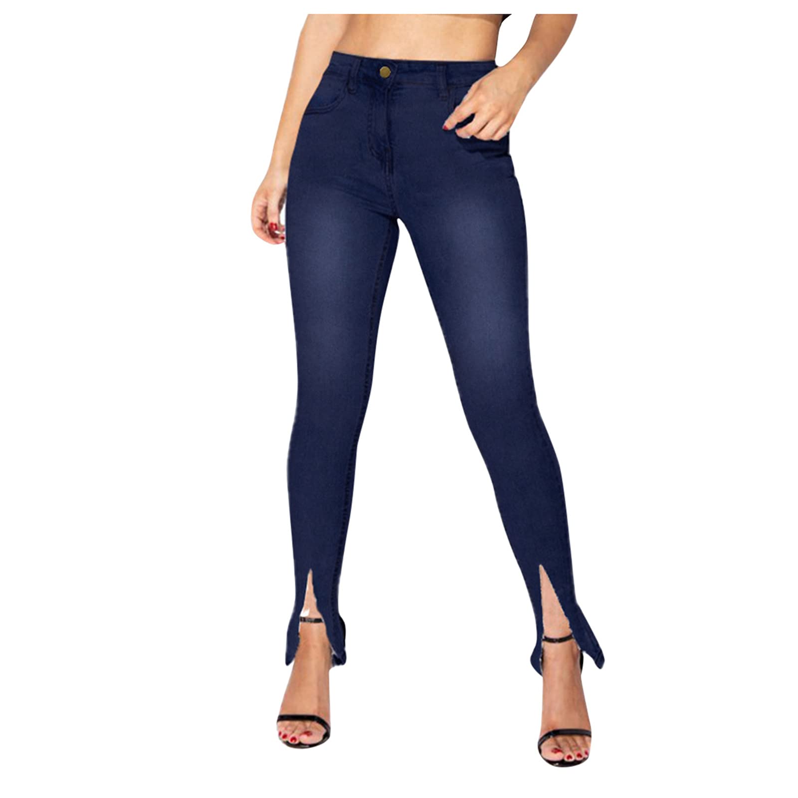 **High Rise Plus Size Skinny Jeans for Women - Stretchy Denim Butt Lifting Pants with Split Bottom | Perfect for Casual Wear, Night Out & Office**