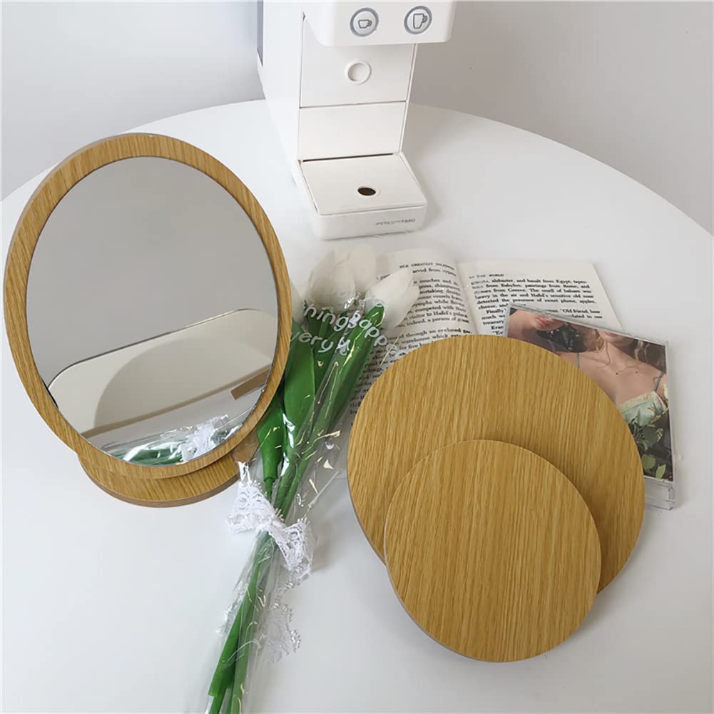 Round Wooden Compact Table Mirror - Rotatable Desktop Vanity Mirror for Makeup & Cosmetics | Perfect for Dressing Tables, Bedrooms, and Travel Beauty Kits