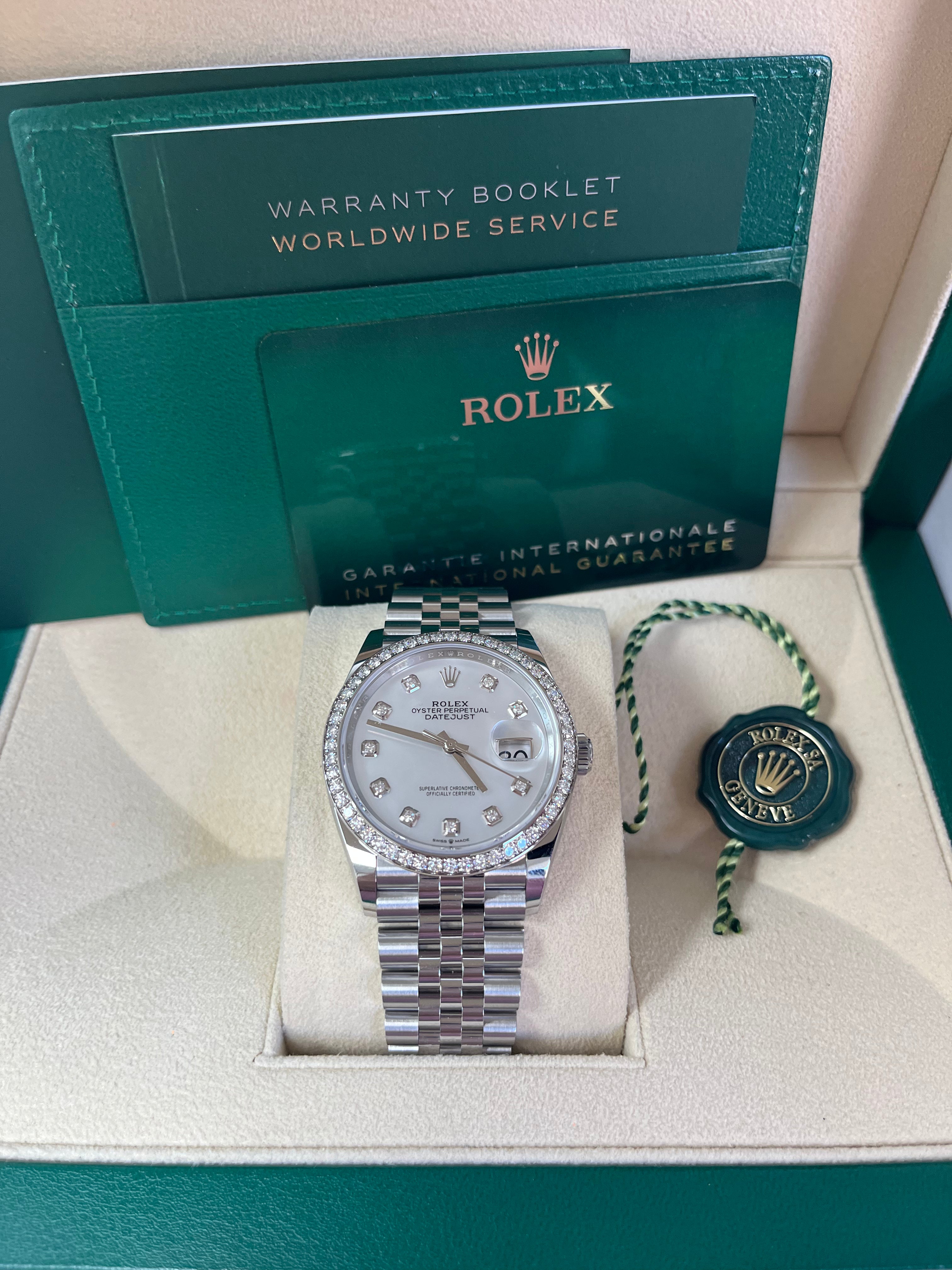 Rolex Datejust 36mm Watch - Mother of Pearl Diamond Dial & Bezel, Stainless Steel Jubilee Bracelet (Ref#126284RBR) | Luxury Men's & Women's Timepiece for Business, Gifts & Special Occasions