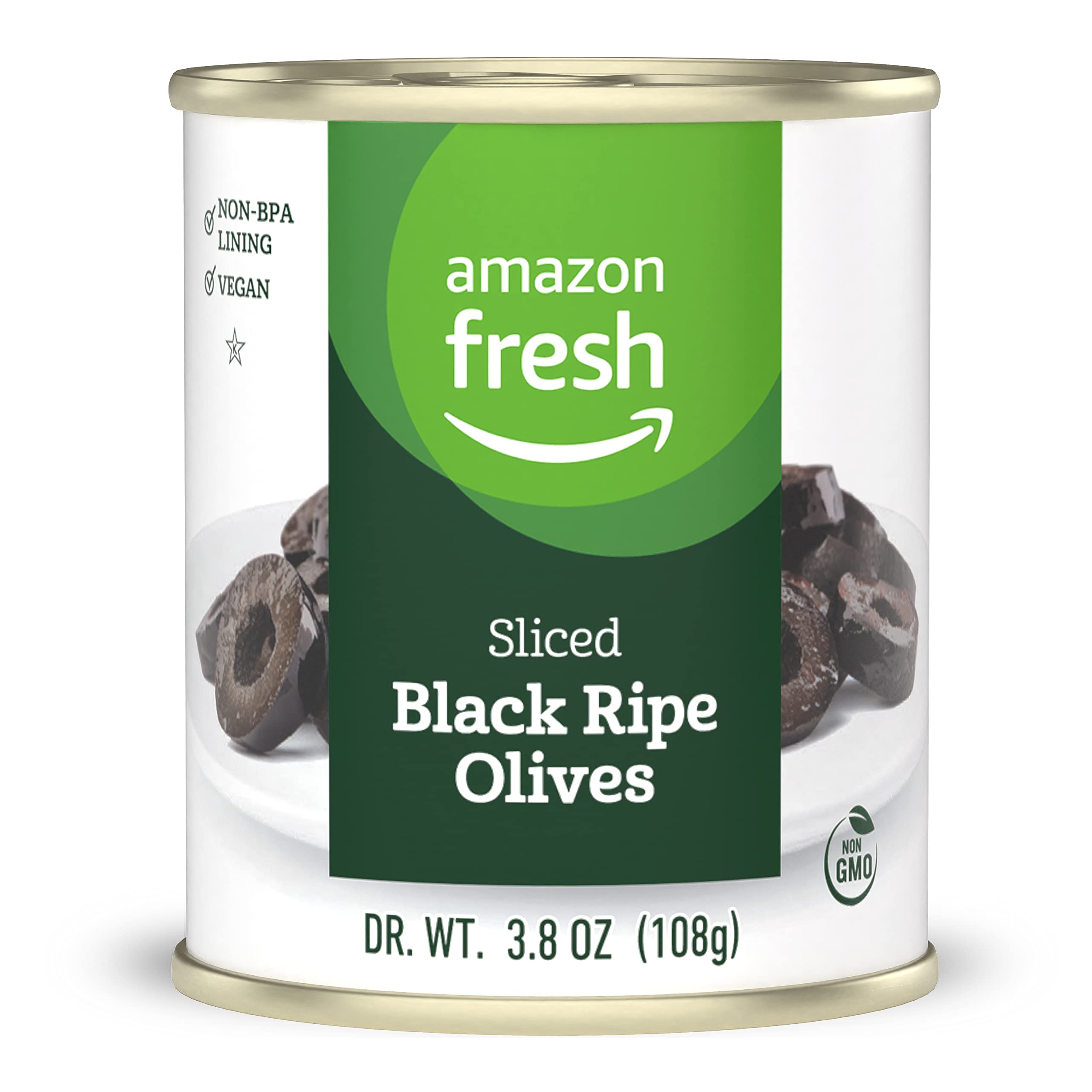 Amazon Fresh Sliced Black Ripe Olives 3.8 Oz Can | Premium Quality Pitted Olives for Salads, Pizzas & Mediterranean Recipes