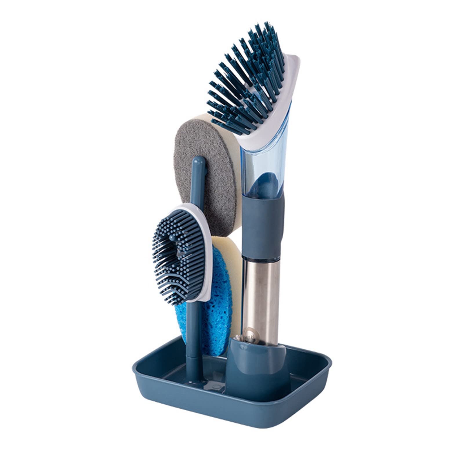 Dish Brush with Handle - Kitchen Scrub Brushes for Cleaning, Dish Scrubber with 4 Brush Heads & Base - Perfect for Sink, Pots, Pans, and Utensils