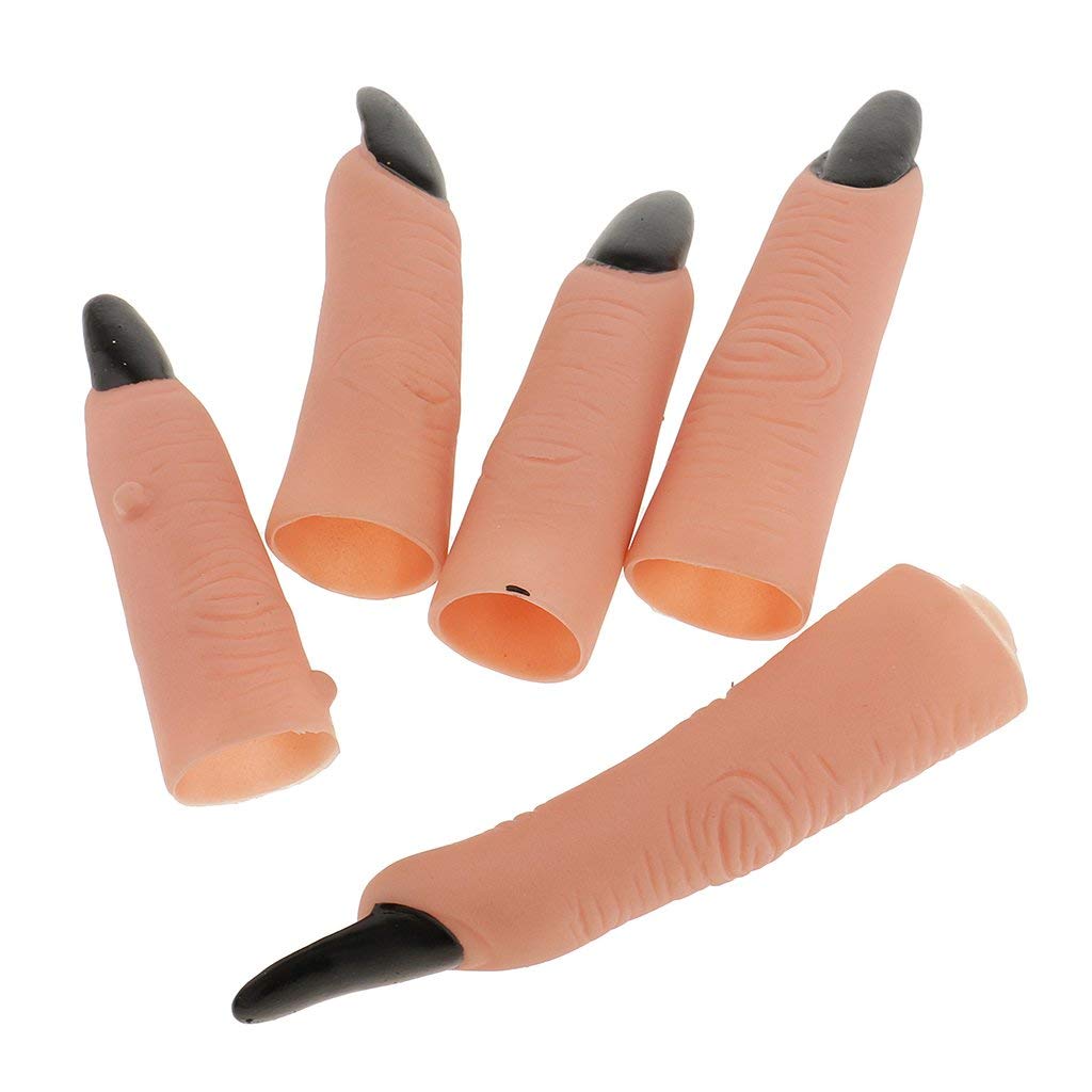 5pcs Fake Witch Nails - Halloween Zombie Ghost Monster Finger Claws for Costume Party, Cosplay & Scary Makeup - Black Halloween Nails for Witch, Vampire & Horror Theme Parties
