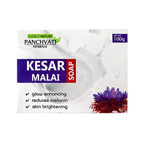 Panchvati Herbals Kesar & Malai Face and Bath Soap for Glowing Skin - Brightening Cleansing Bar, Pack of 2 (100g Each) - Perfect for Daily Skincare & Luxurious Bathing Routine