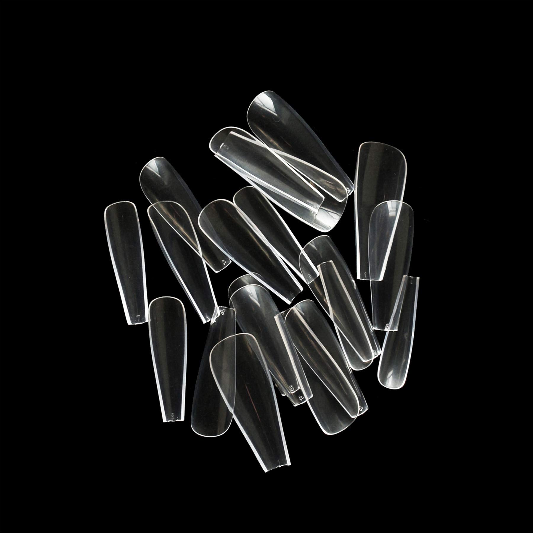 500pcs Clear Acrylic Ballerina Fake Nails - Full Coverage Coffin Artificial Nail Tips Extensions in 10 Sizes by VIVID STELLA | Perfect for Salon, Home Manicures, Parties & Special Occasions