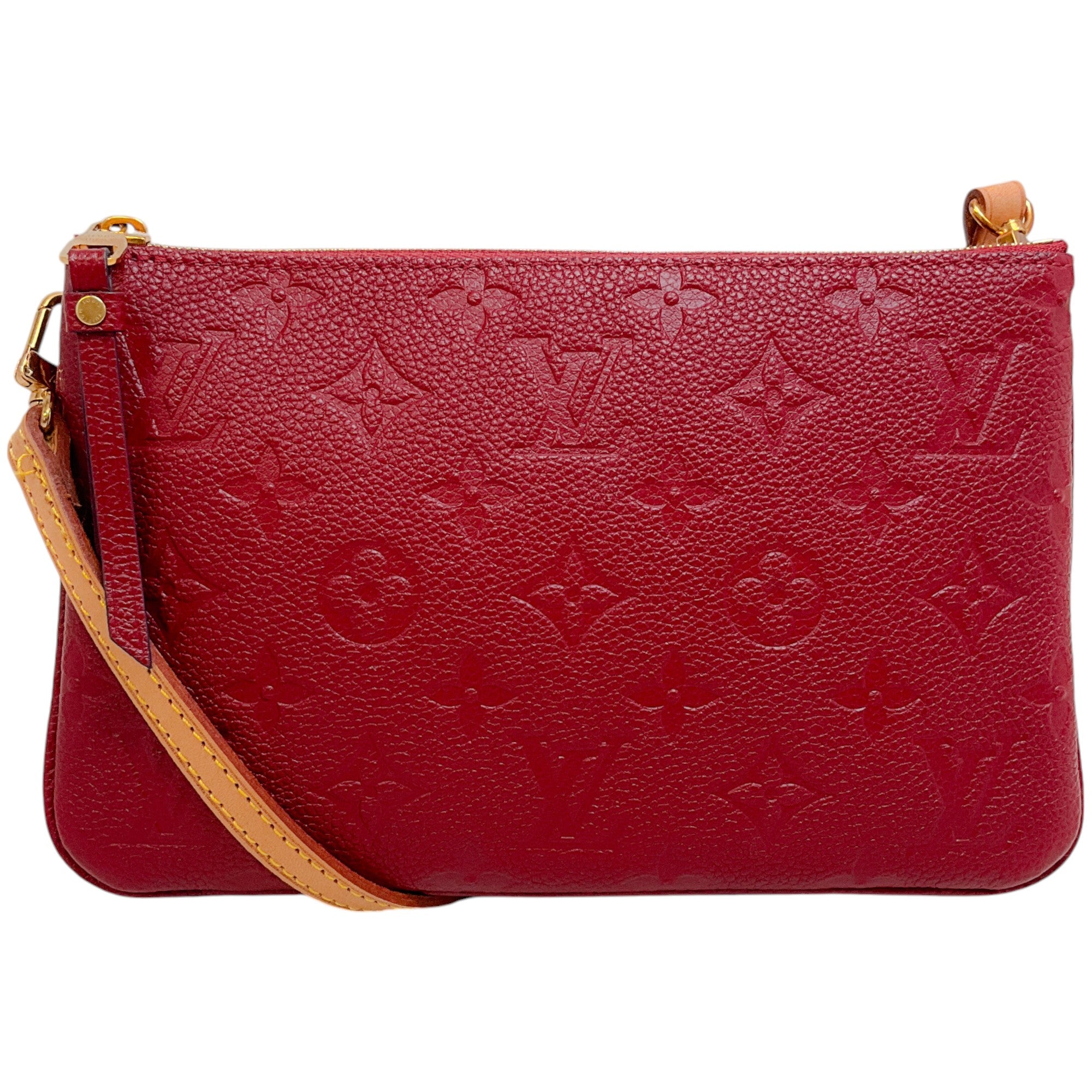 Louis Vuitton Red Monogram Empreinte Leather Double Zip Pochette Crossbody Bag - Luxury Women's Handbag for Date Night & Special Occasions