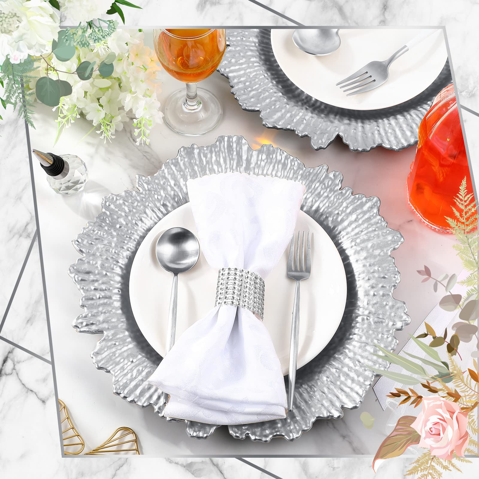 150 Pcs Silver 13 Inch Plastic Charger Plates Bulk - Matte Ruffled Rim Decorative Dinner Plates for Wedding, Party, Holiday & Event Supplies - Perfect for Formal Dining, Buffets & Special Occasions