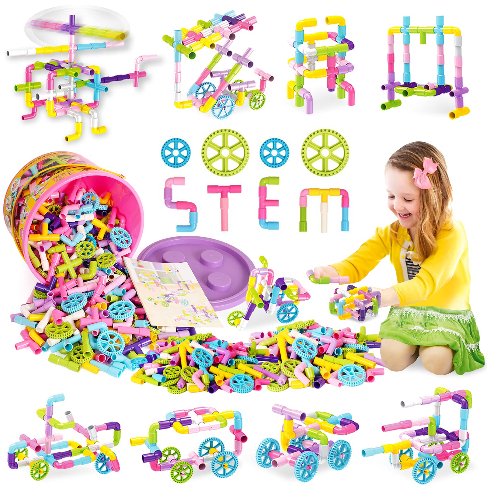 250-Piece STEM Building Blocks Set - Pipe Tube Sensory Toys with Wheels & Storage Box - Creative Construction Kit for Kids Ages 3+ | Preschool Educational Learning Toys | Perfect Gift for Boys & Girls | Ideal for Classroom STEM Activities & Home Playtime