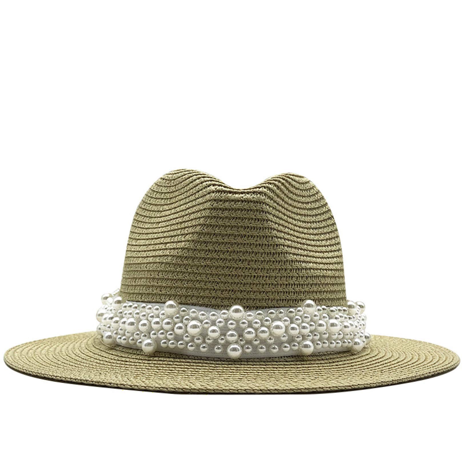 YURASIKU Women's Lightweight Straw Fedora Hat with Adjustable Pearl Band - Handmade Sun Hat for Vacation, Beach, Summer Outfits & Outdoor Activities