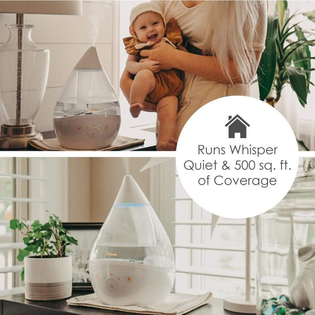 4-in-1 Crane Drop Top Fill Humidifier with Sound Machine - Clear/White | Ultrasonic Cool Mist for Baby Nursery, Bedroom & Office | Quiet Operation with Night Light