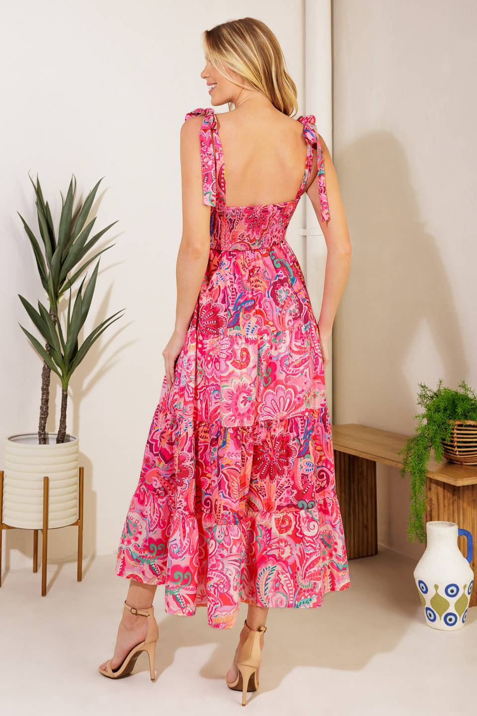 Stylish Paisley Midi Dress in Fuchsia - Perfect for Summer Outings, Parties & Casual Wear