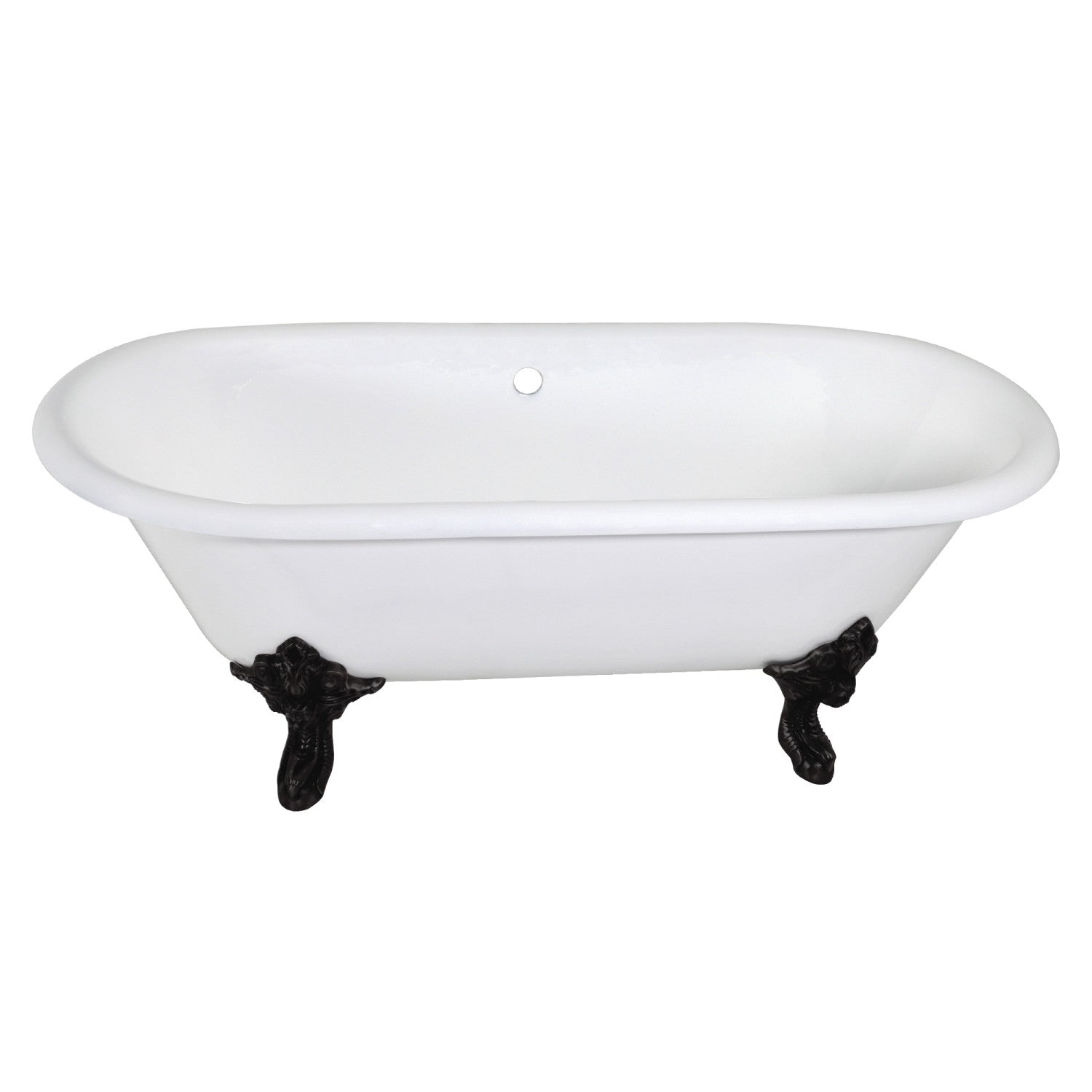 72 Inch White & Matte Black Cast Iron Clawfoot Bathtub - Aqua Eden VCTDE7232NL0 Oval Double Ended Soaking Tub (No Faucet Holes) | Vintage Bathroom Decor, Luxury Spa Retreat, Freestanding Tub for Master Bath
