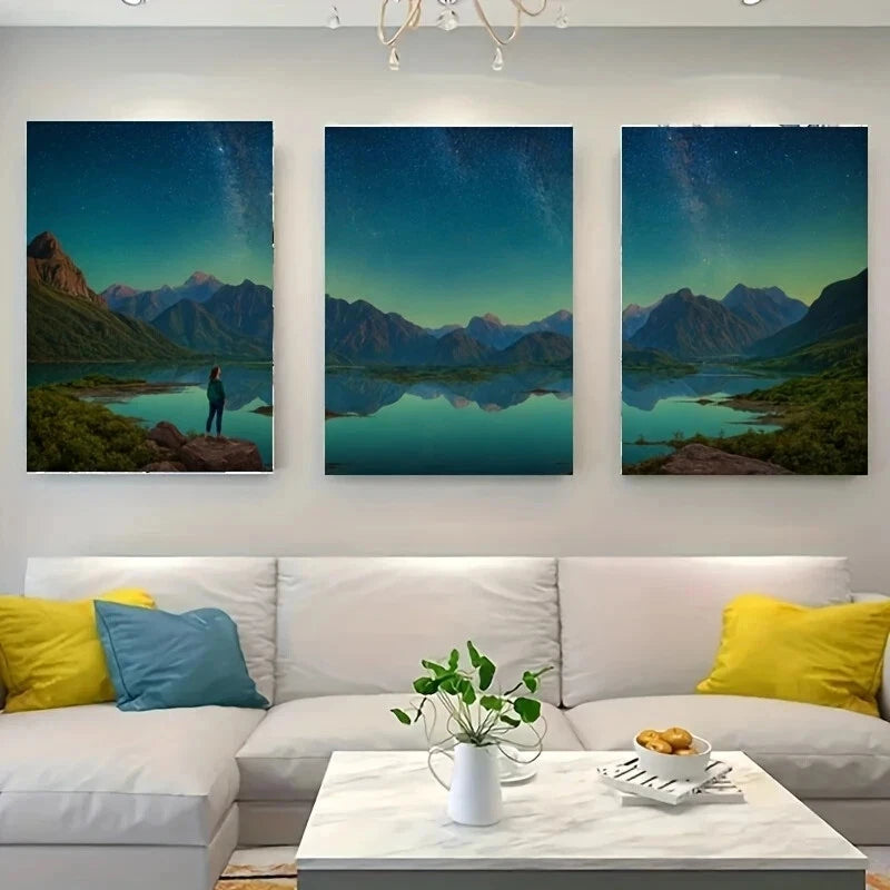 3-Piece Metal Wall Art Print - Person Standing on a Rock - Ready to Hang Home Decor for Living Room, Bedroom & Office