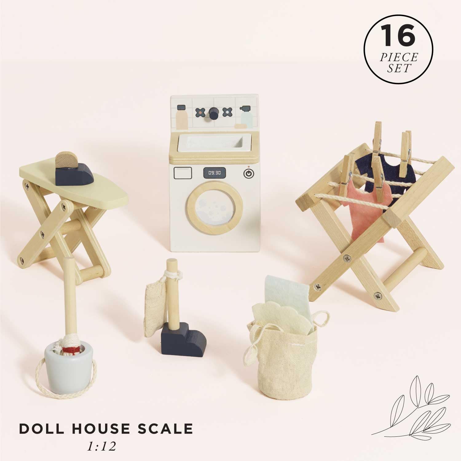 Le Toy Van Wooden Dollhouse Laundry Set with Accessories for Kids 3+ | Pretend Play Toy