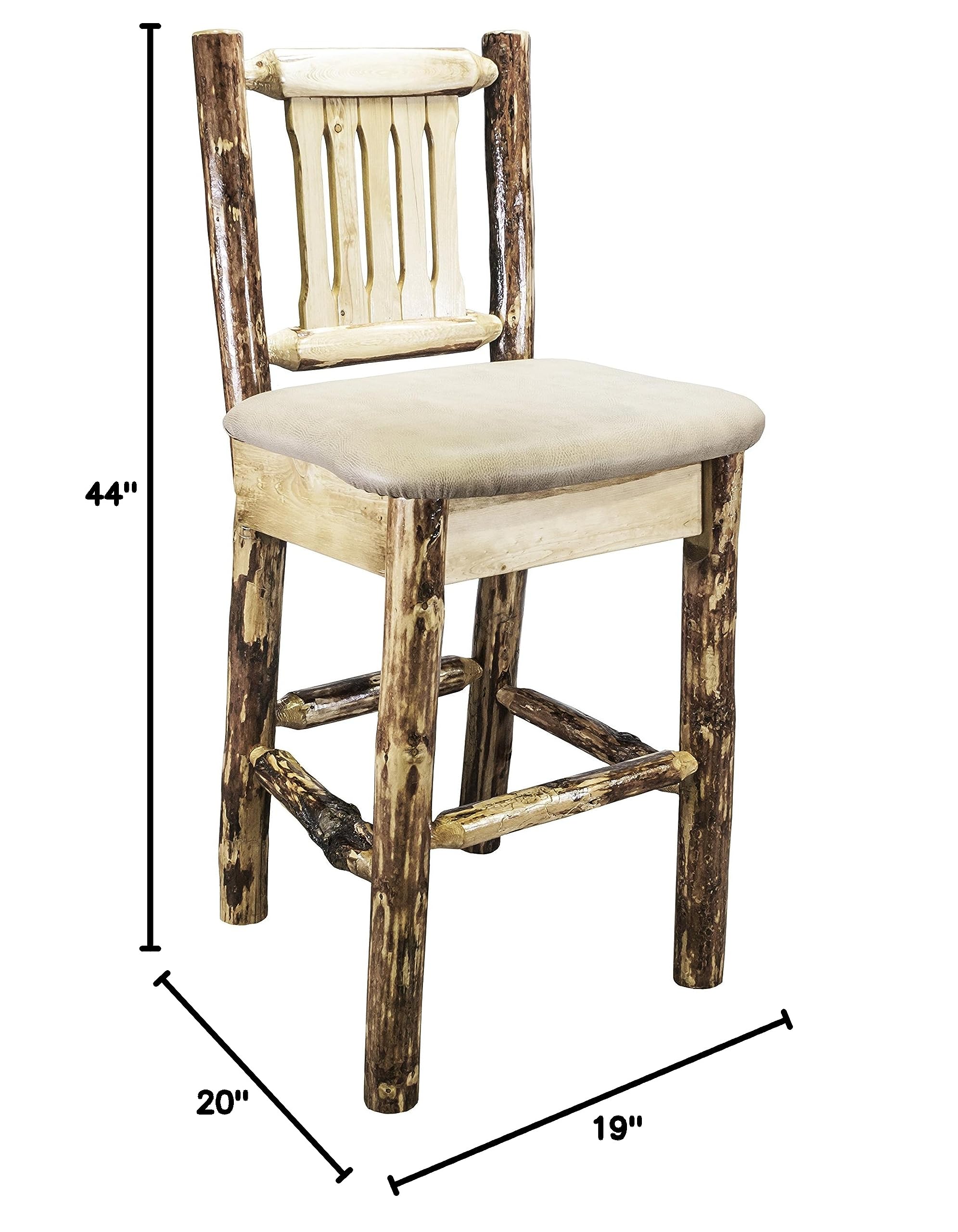 Montana Woodworks Glacier Country Collection Barstool with Back - Rustic Wood Bar Stool with Comfortable Back Support for Kitchen Island, Home Bar & Dining Room