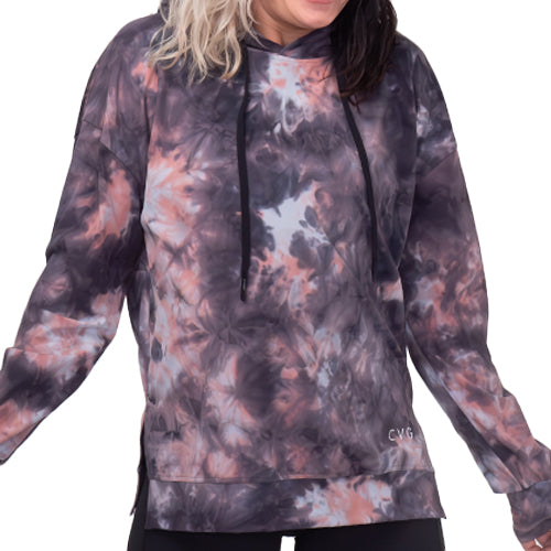 Stylish Tie Dye Hoodie for Women & Men - Grey & Pink Color Block Pullover | Perfect for Casual Wear, Street Fashion & Loungewear