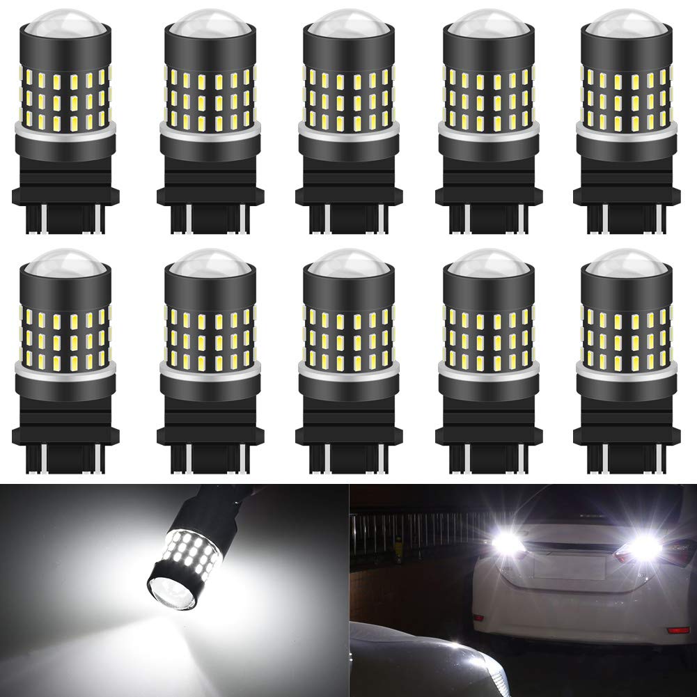 KATUR 3157 3047 3057 3155 3156 LED Bulbs - High Power 3014 54-Chip Super Bright 650 Lumens Replacement for Turn Signal, Reverse, Brake, Tail, Stop, Parking & RV Lights - Xenon White (10-Pack) - Perfect for Car, Truck, Motorcycle & Vehicle Lighting Upgrades