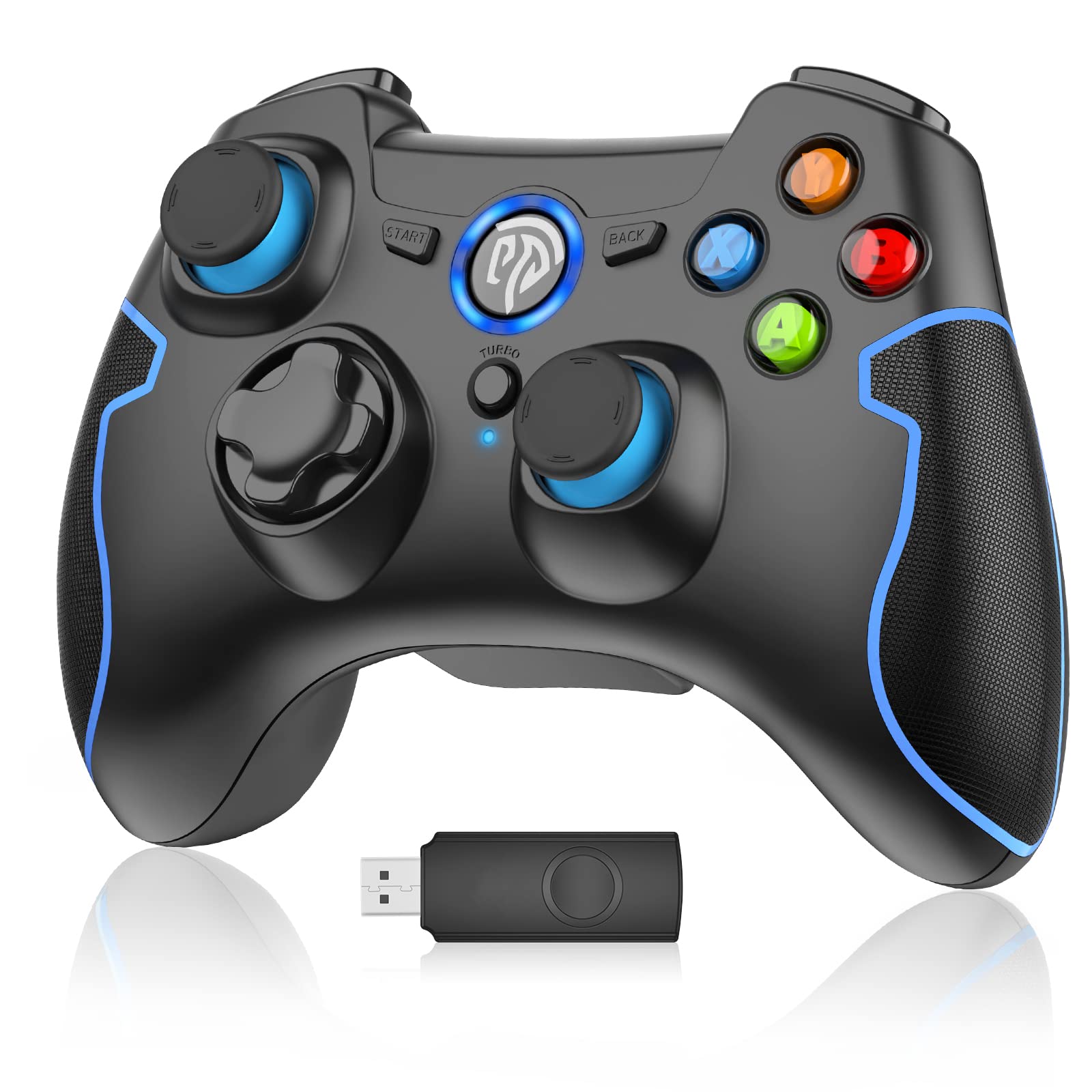 EasySMX Wireless Game Controller for PC Steam PS3, 2.4G Wireless Gaming Joystick for Windows XP/7/8/10/11, Android TV Box, Tesla - Compatible with Multiple Devices (Black Blue) - Perfect for Gaming, Streaming & Entertainment