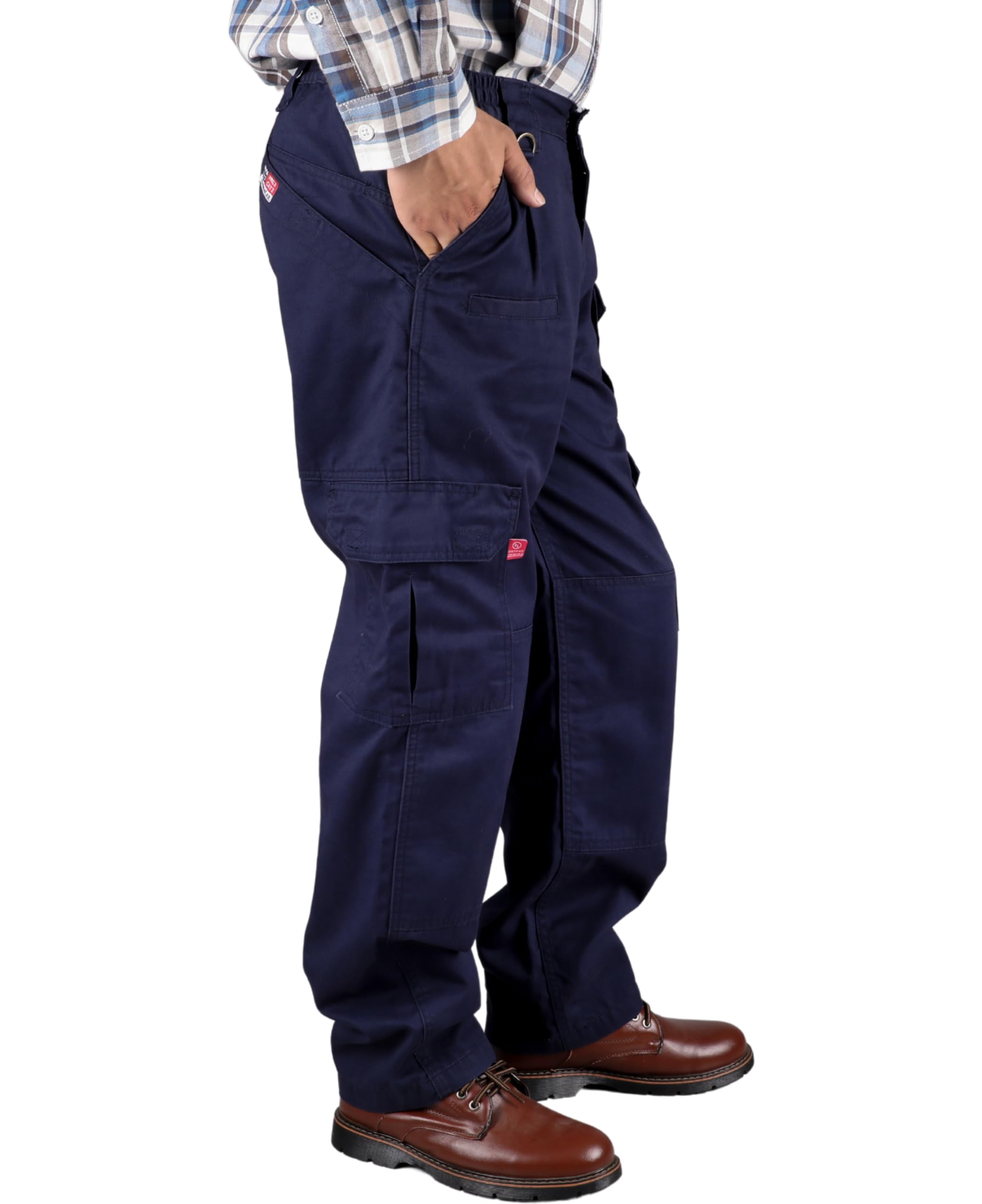 BOCOMAL Men's Flame Resistant Cargo Work Pants with Double Front & 10 Multi-Pockets - Elastic Waist Comfort for Construction, Welding & Outdoor Jobs | Durable Workwear for Professionals