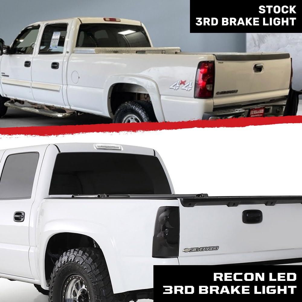 RECON Clear 3rd Brake Light Kit with Red & White LED Lights - Compatible with 1999-2006 GMC Sierra & Chevy Silverado 1500/2500/3500 Models - Clear Lens for Enhanced Visibility & Style - Perfect for Truck Upgrades & Nighttime Safety