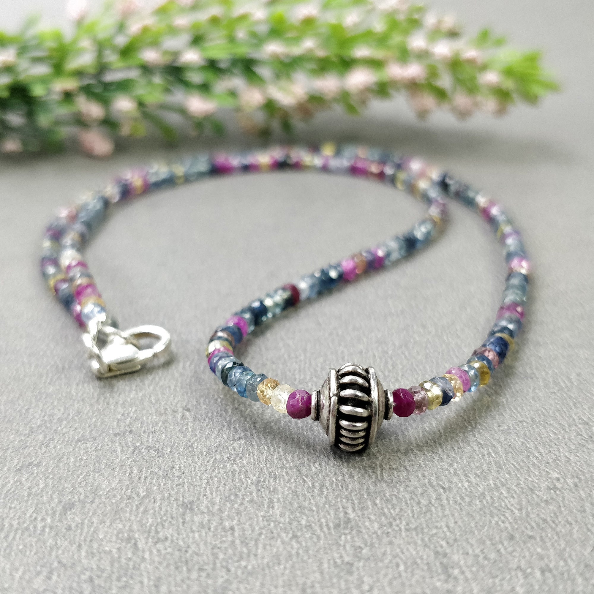 Natural Untreated Multi Sapphire Beads Necklace - 18.9