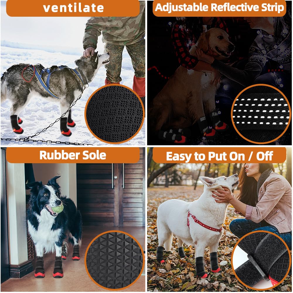 Anti-Slip Waterproof Dog Boots for Hot Pavement - Reflective Hiking Shoes for Small to Large Dogs (4PCS) | Breathable Paw Protectors for Walking, Running & Outdoor Adventures