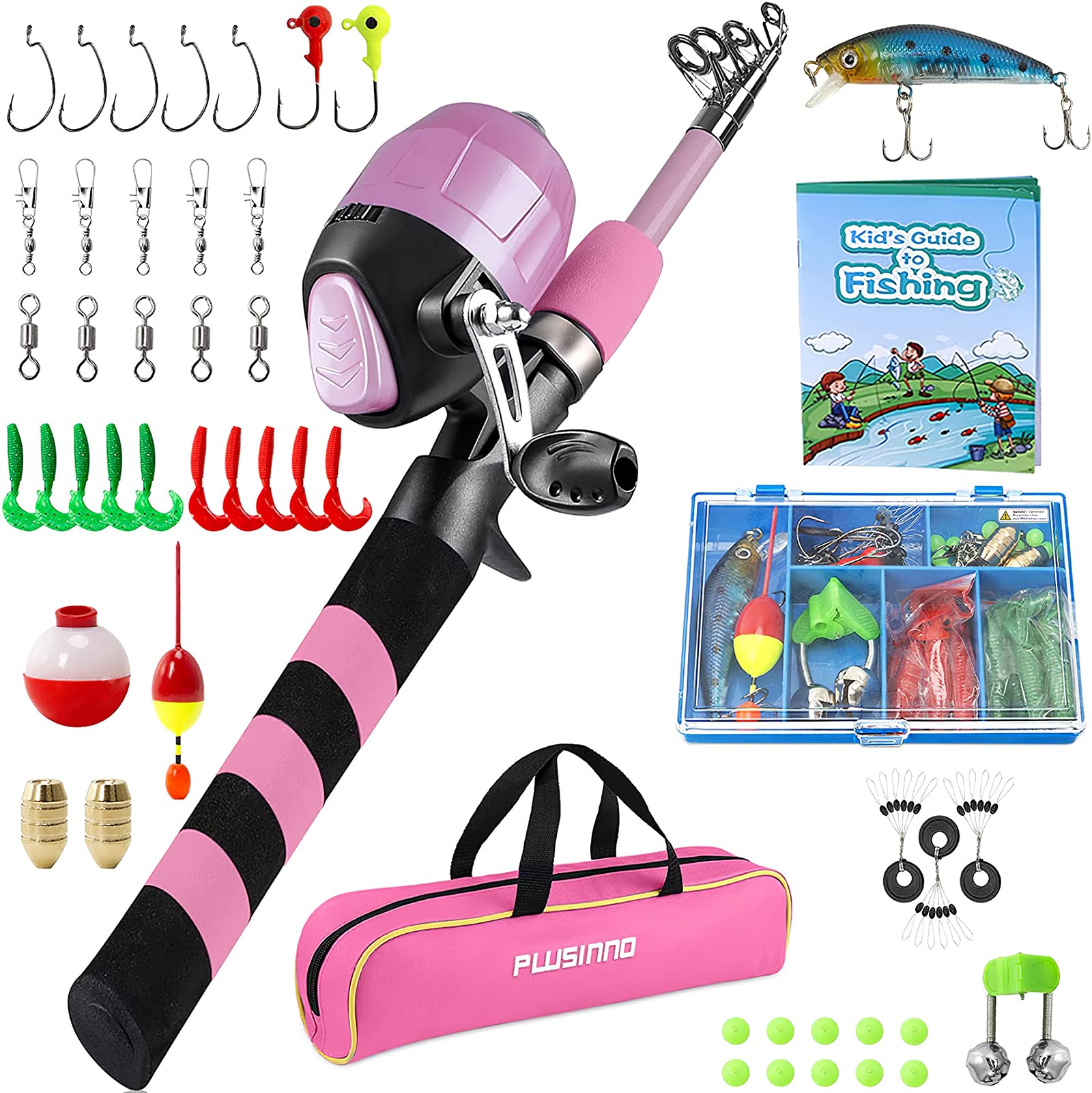 PLUSINNO Kids Fishing Pole - Telescopic Fishing Rod and Reel Combo Kit with Tackle Box | Portable Spincast Fishing Gear for Boys, Girls & Youth | Perfect for Outdoor Adventures, Camping & Family Fishing Trips