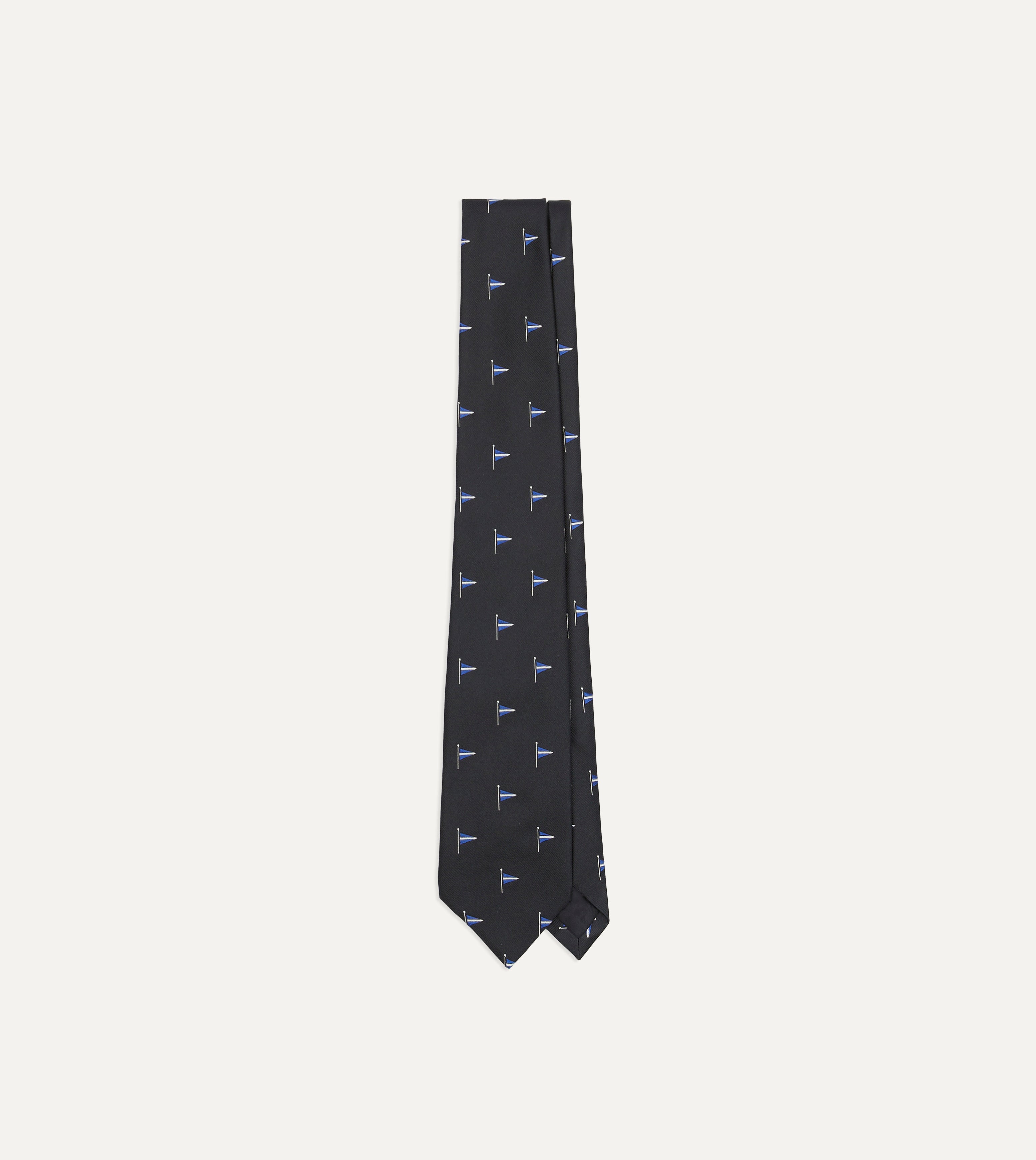 Navy Blue Silk Tipped Necktie with Pennant Motif - Elegant Formal Tie for Business, Weddings & Special Occasions